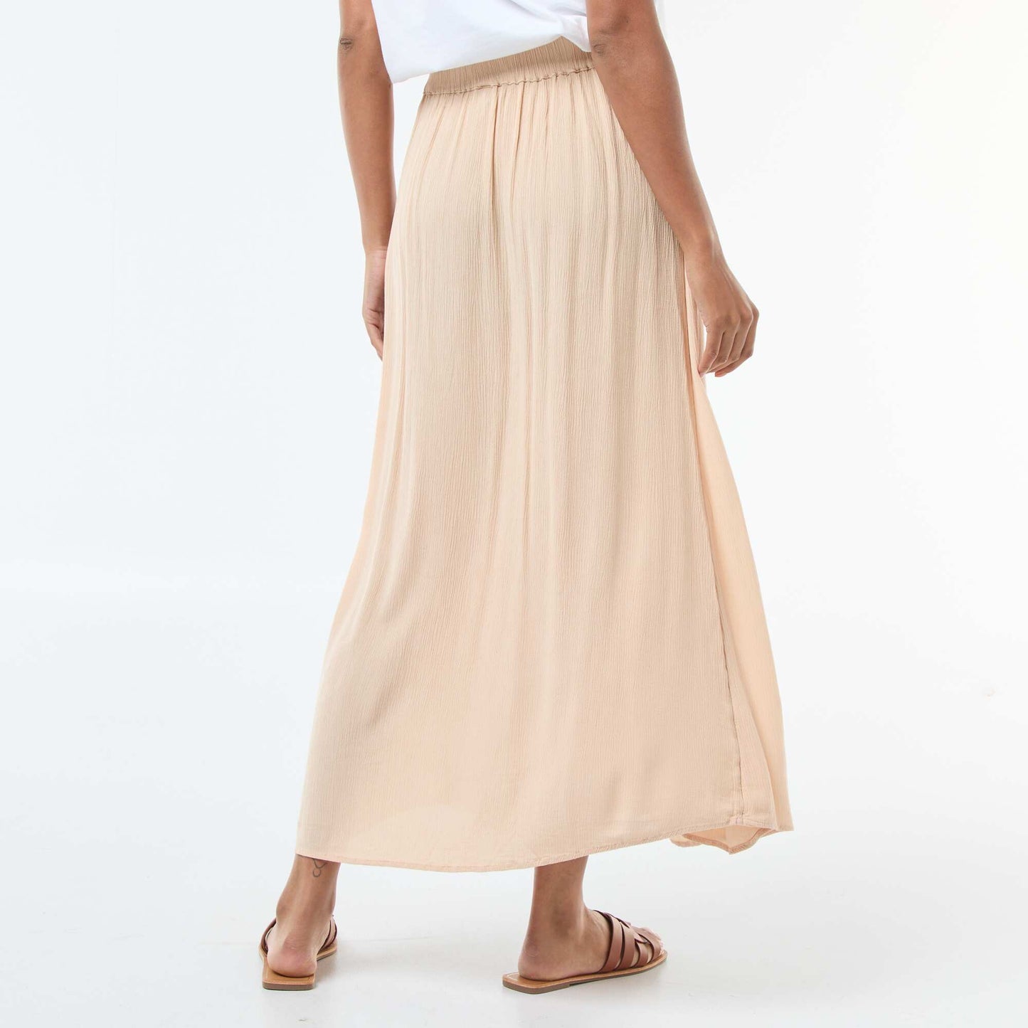 Jupe midi forme évasée en maille crêpée BEIGE