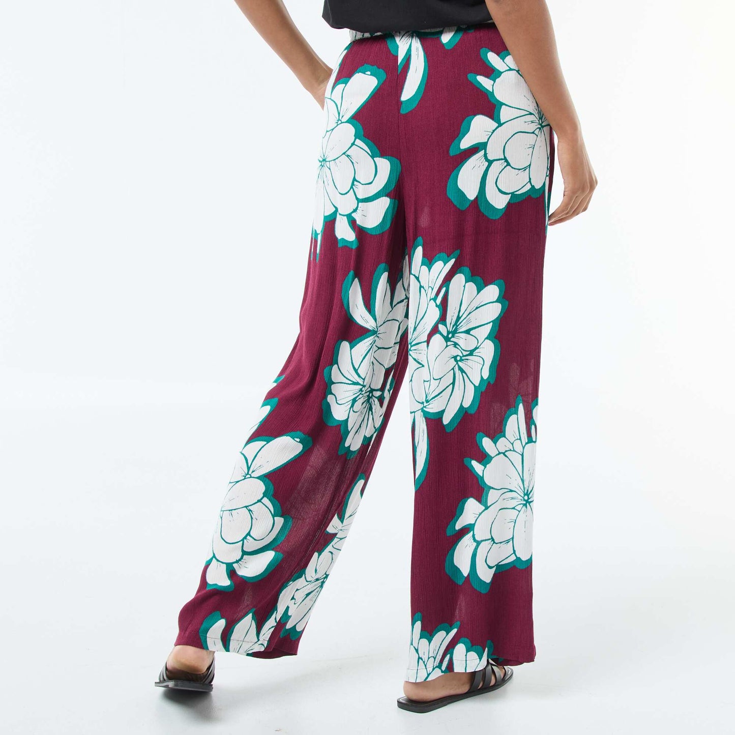 Pantalon large à motif floral ROUGE