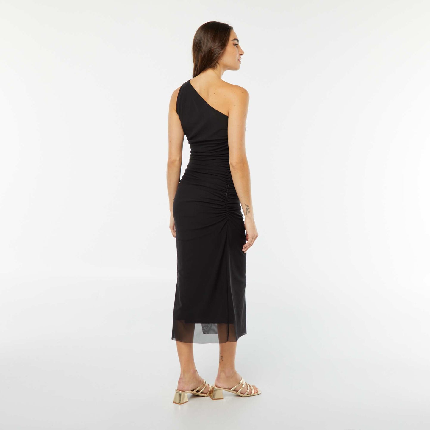 Robe asymétrique et drapée en mesh NOIR