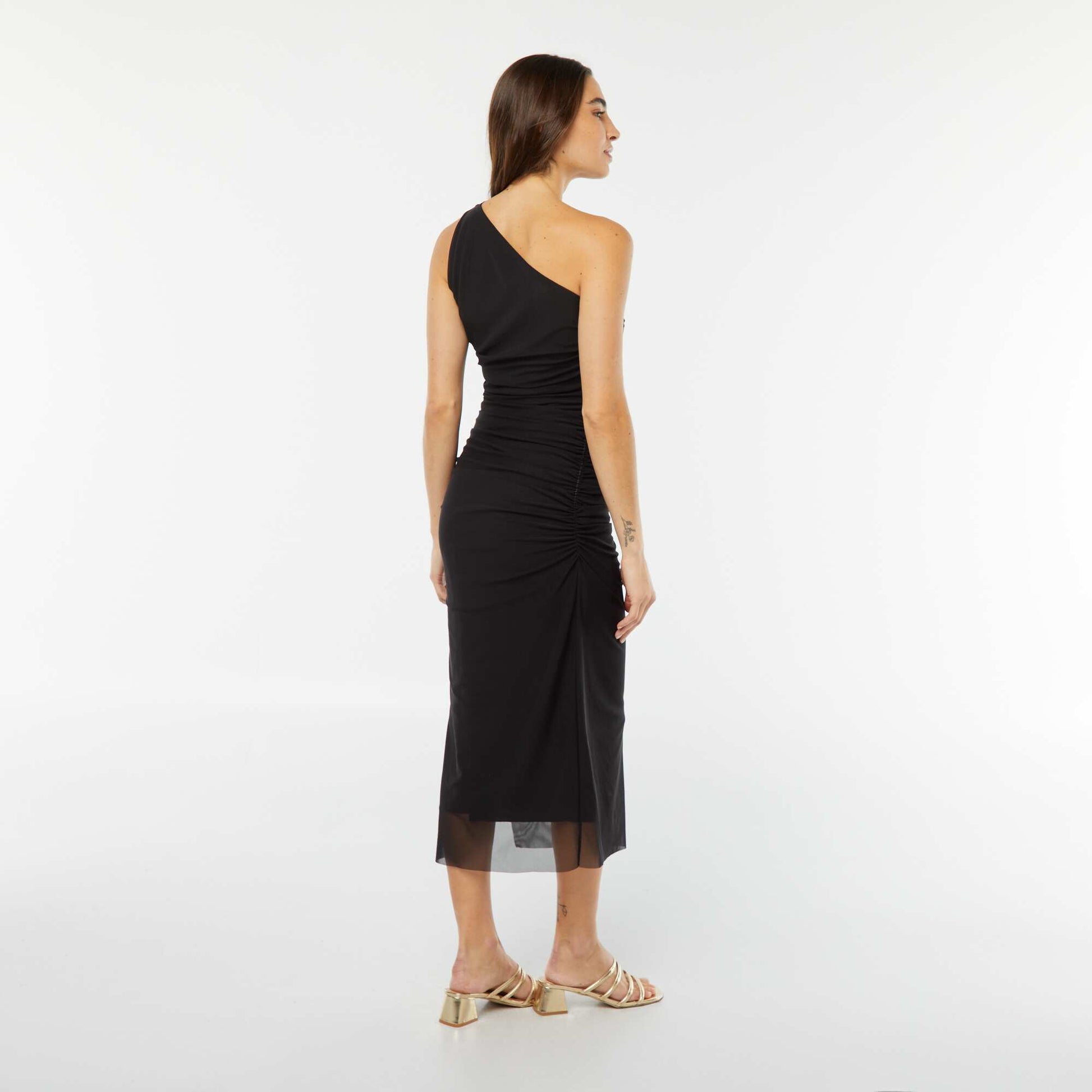 Robe asymétrique et drapée en mesh NOIR