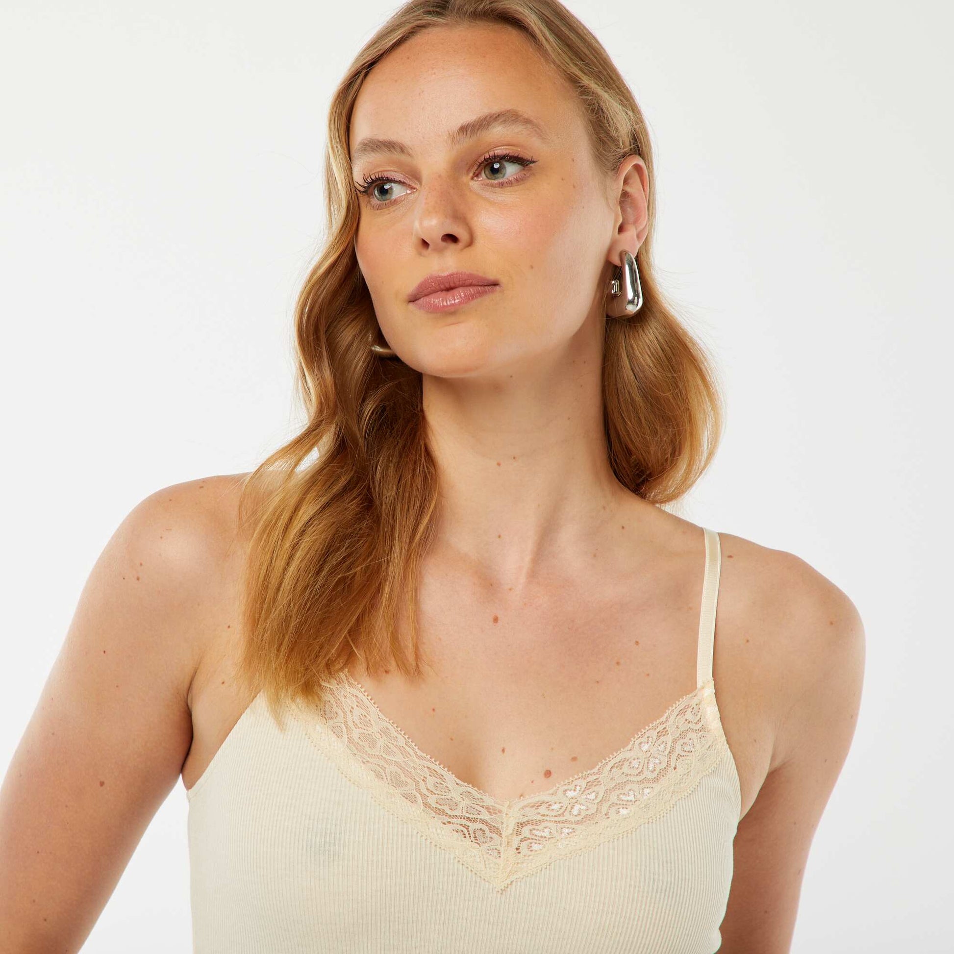 Body côtelé uni avec dentelle JAUNE