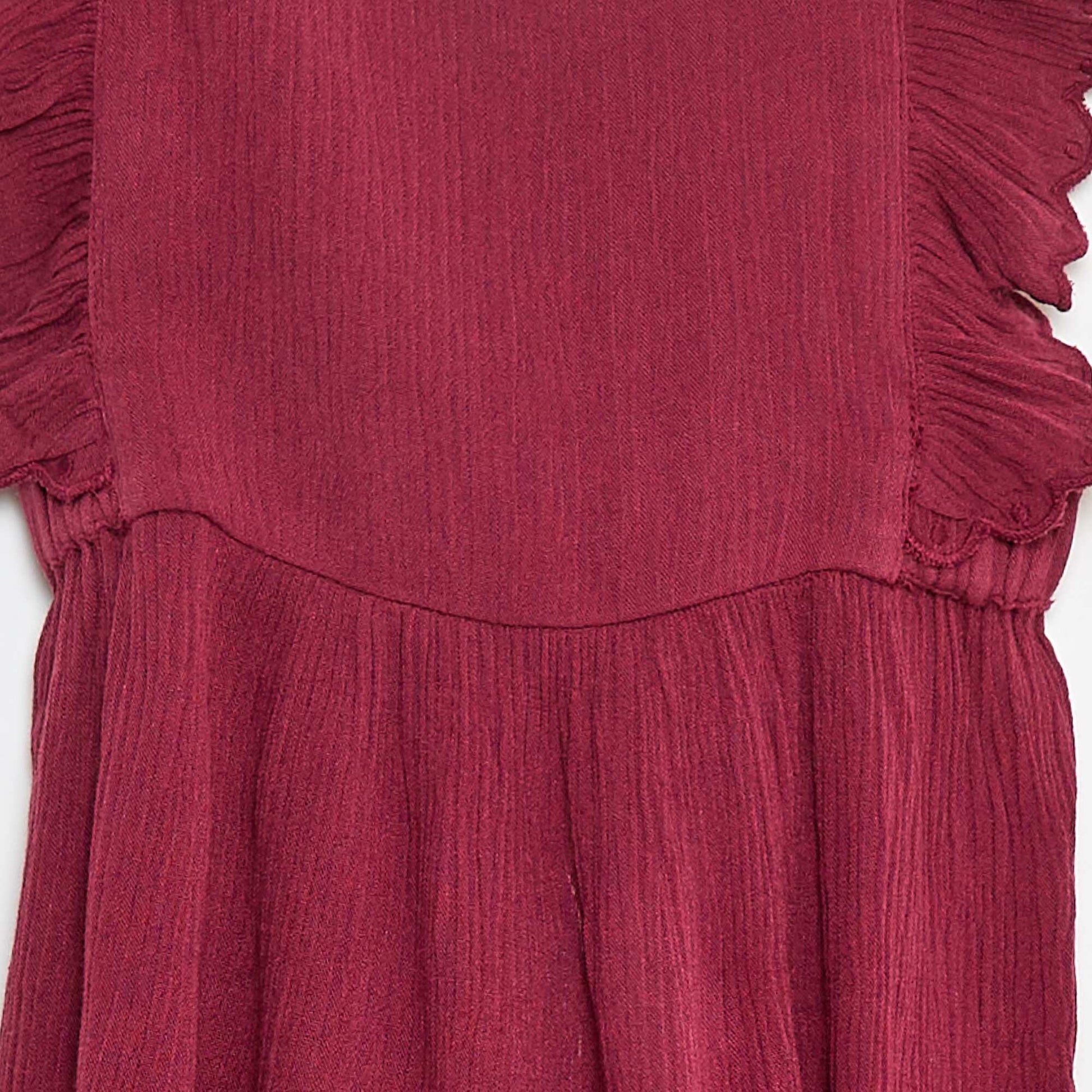 Robe volantée en coton uni ROUGE