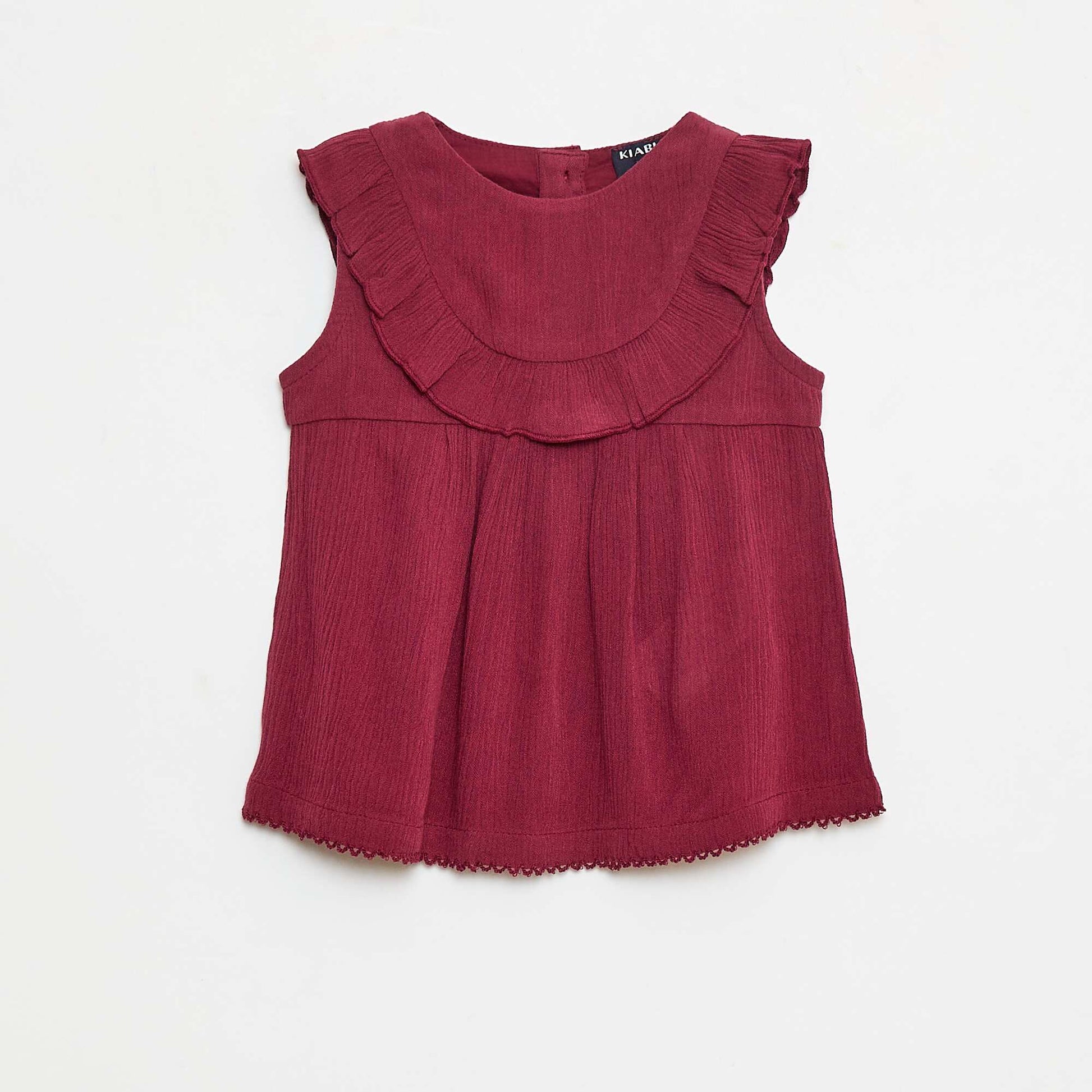 Blouse sans manches volantée unie ROUGE