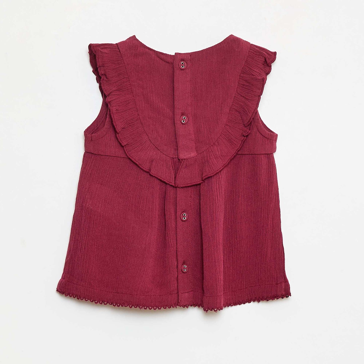 Blouse sans manches volantée unie ROUGE
