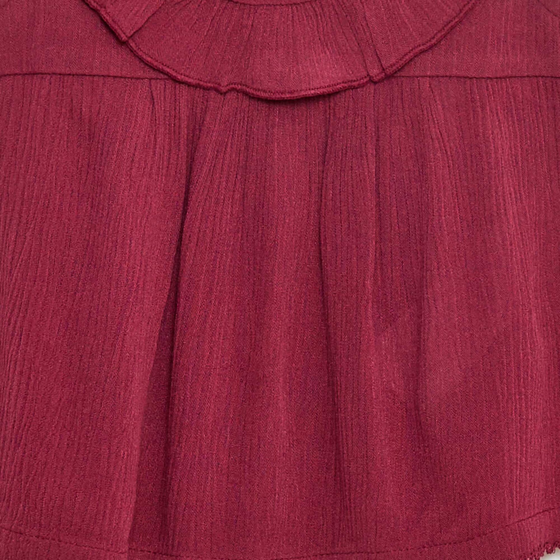 Blouse sans manches volantée unie ROUGE