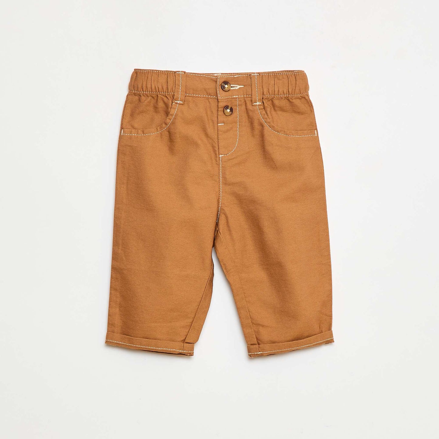 Pantalon oxford avec coutures uni MARRON