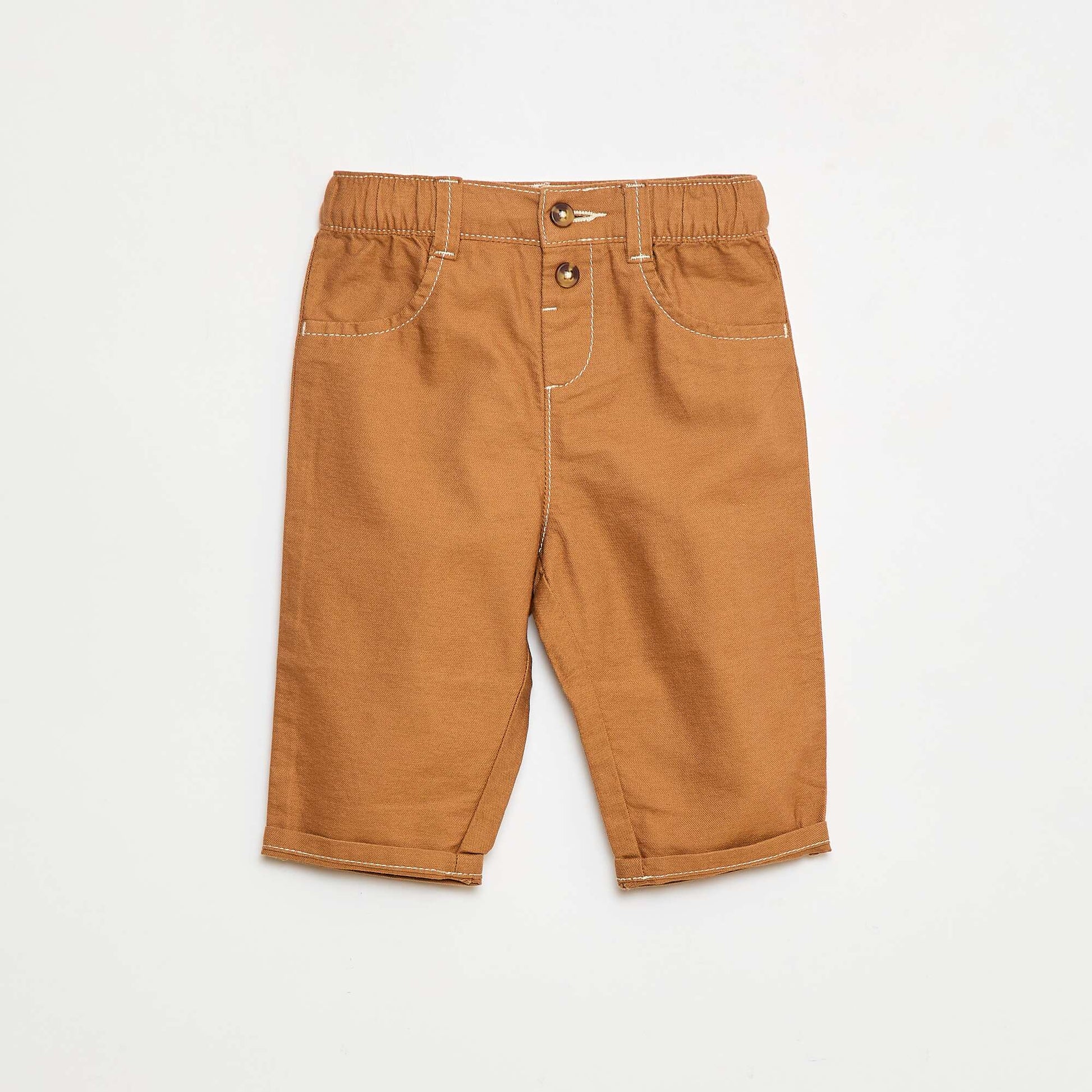 Pantalon oxford avec coutures uni MARRON