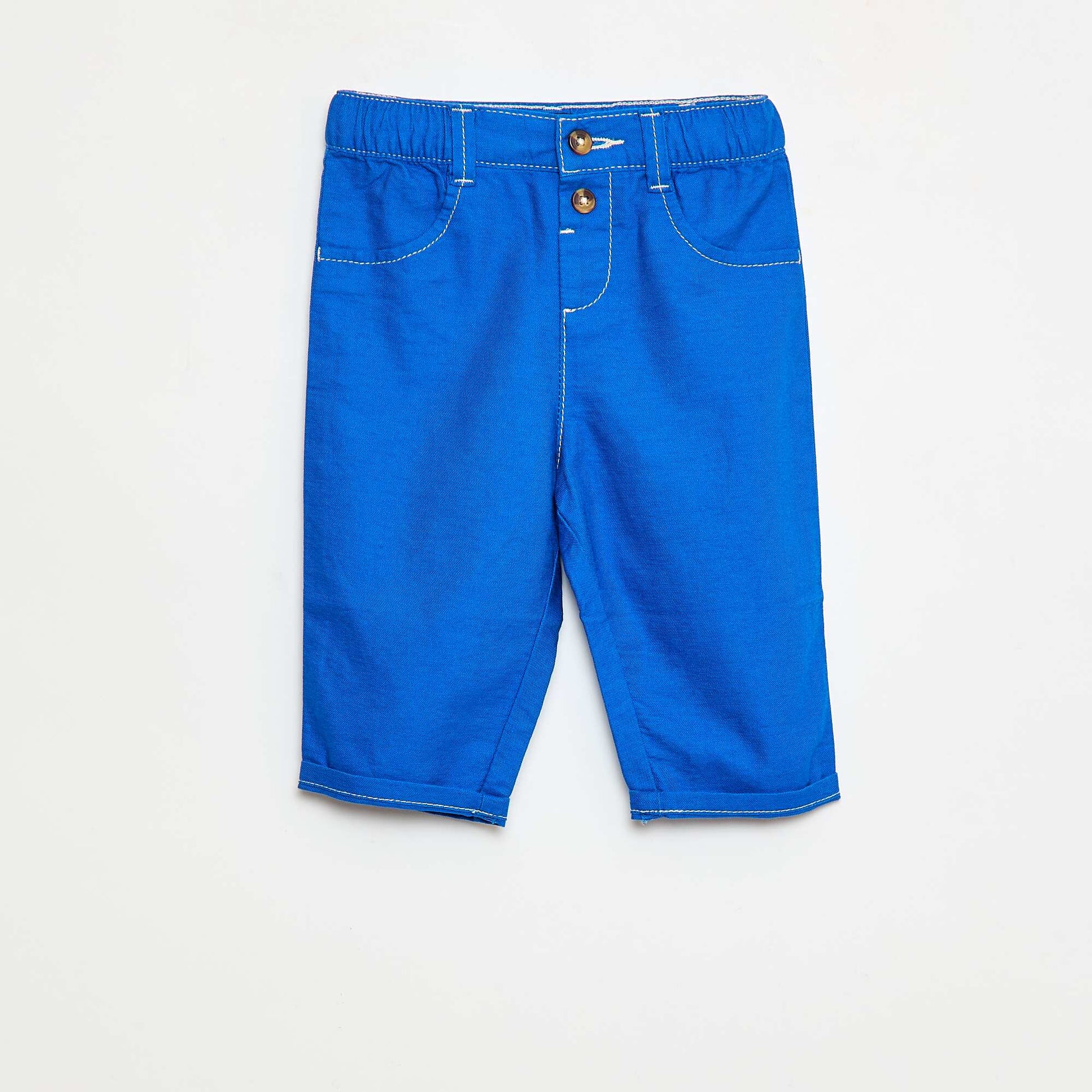Pantalon oxford avec coutures uni BLEU