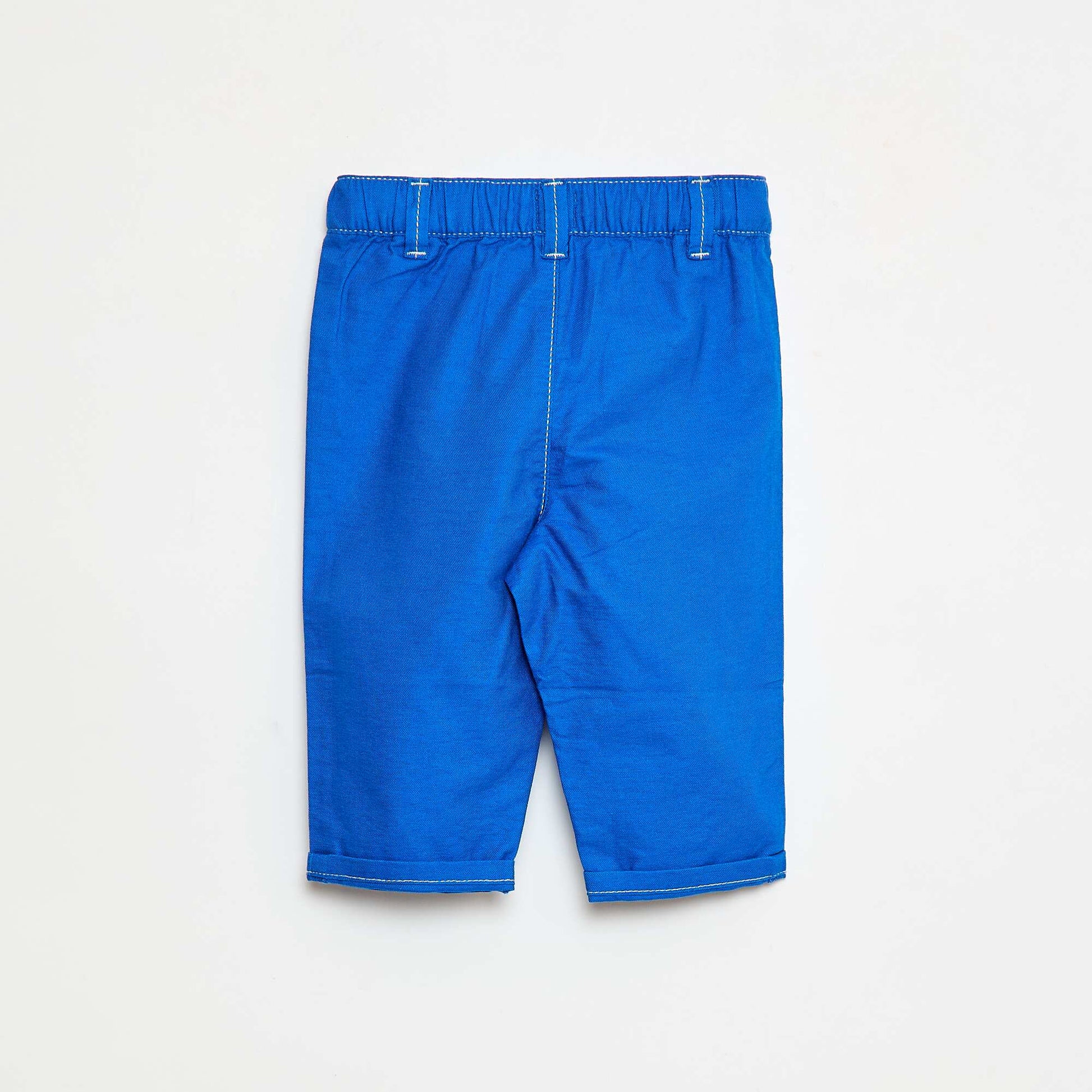 Pantalon oxford avec coutures uni BLEU