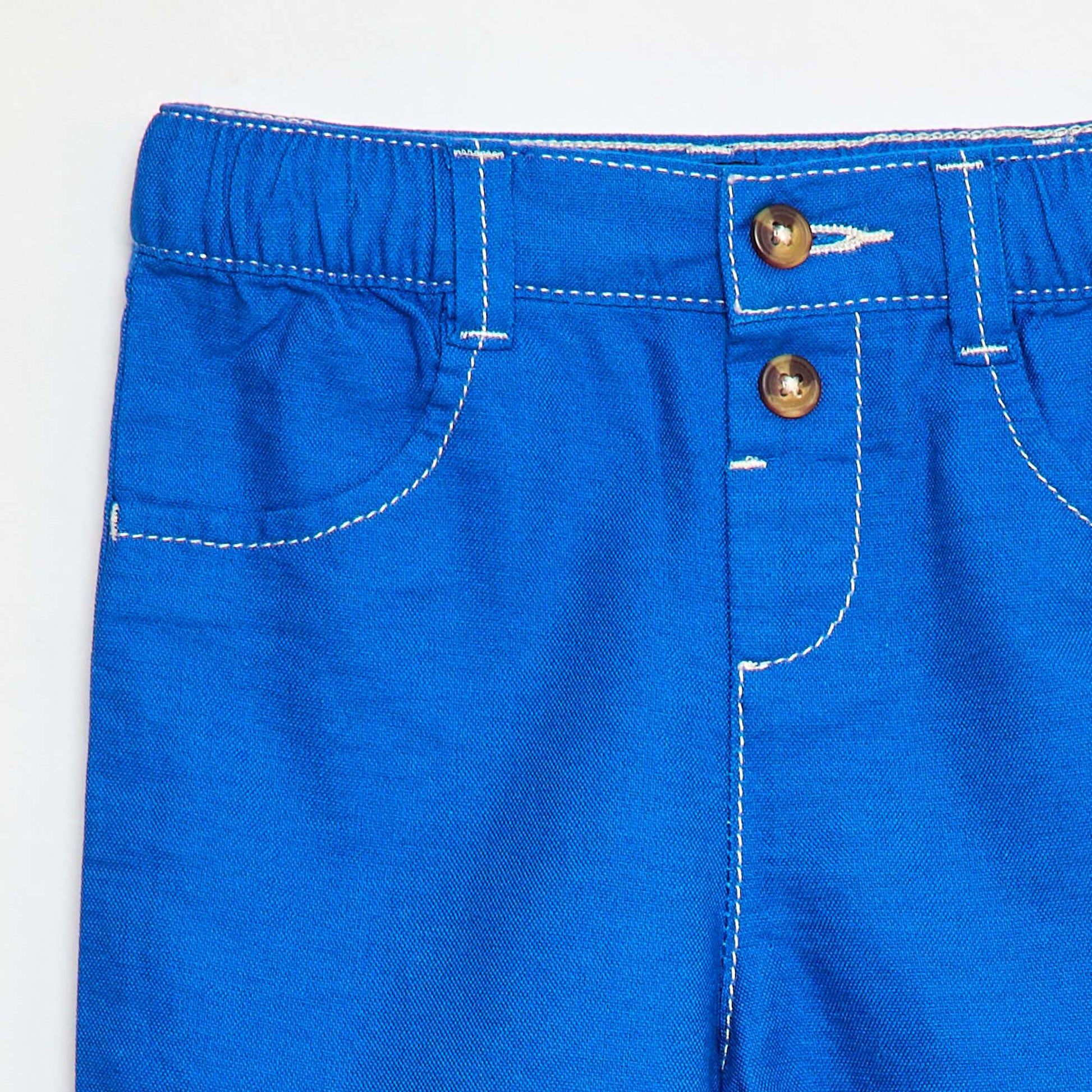 Pantalon oxford avec coutures uni BLEU