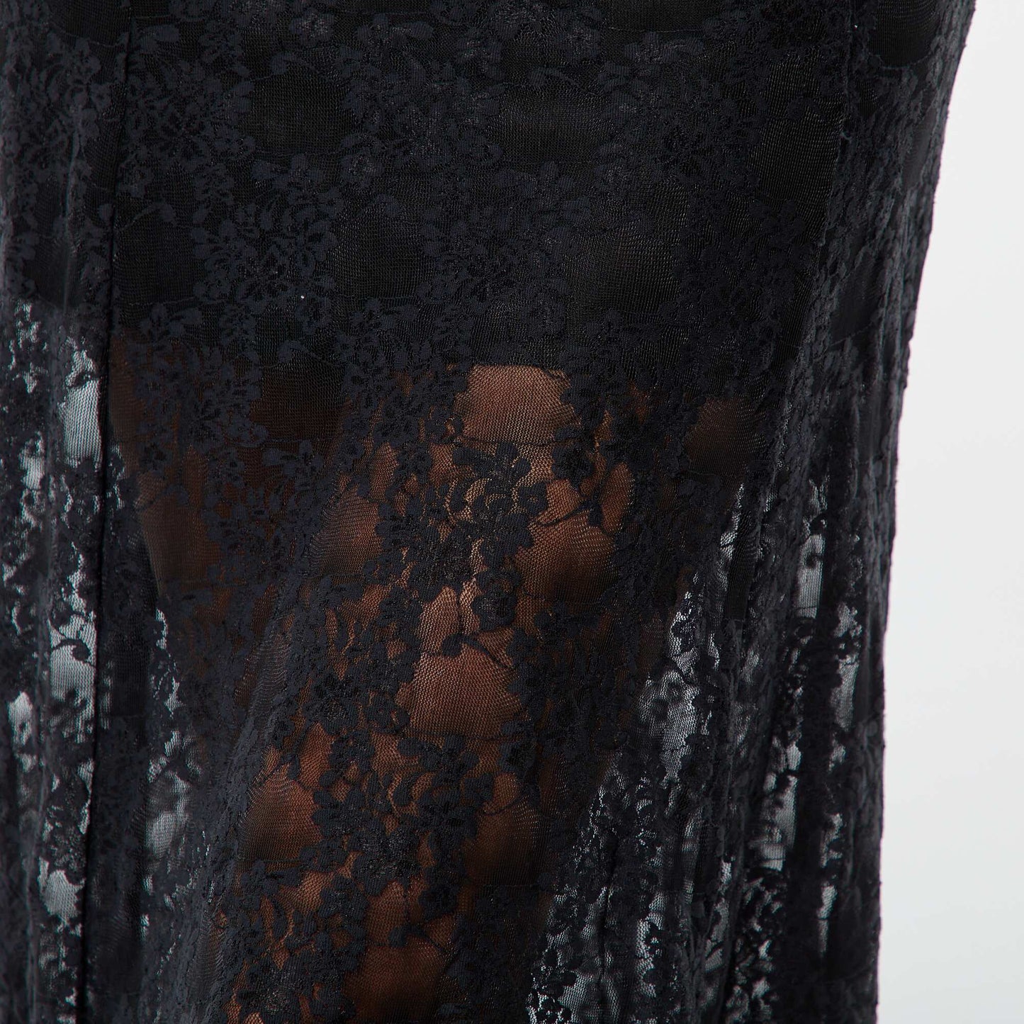 Jupe midi évasée en dentelle ajourée NOIR