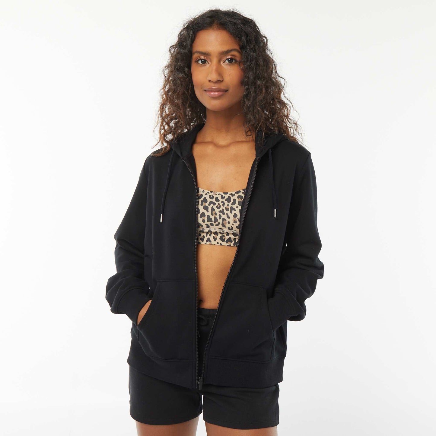 Sweat zippé à capuche basique NOIR