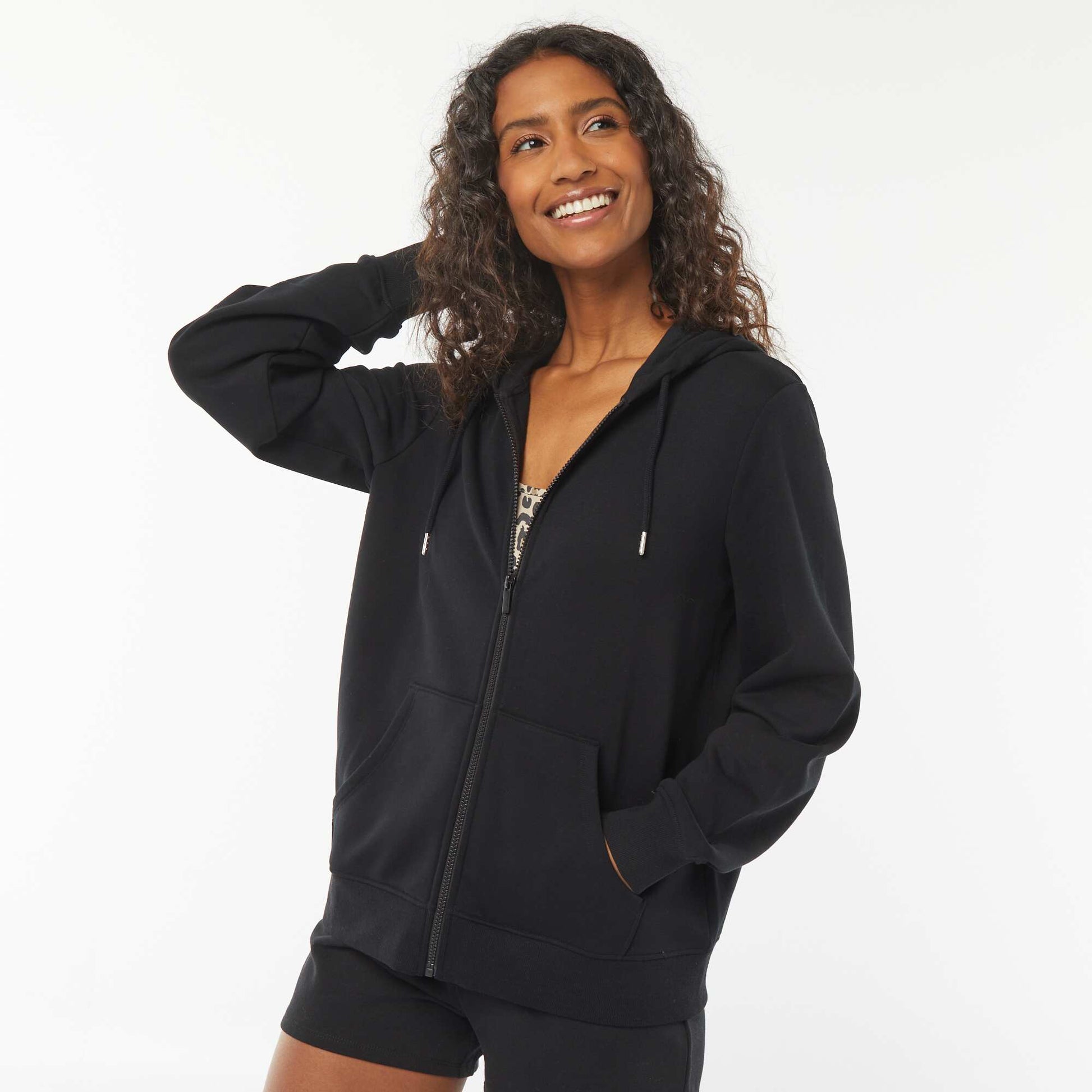 Sweat zippé à capuche basique NOIR