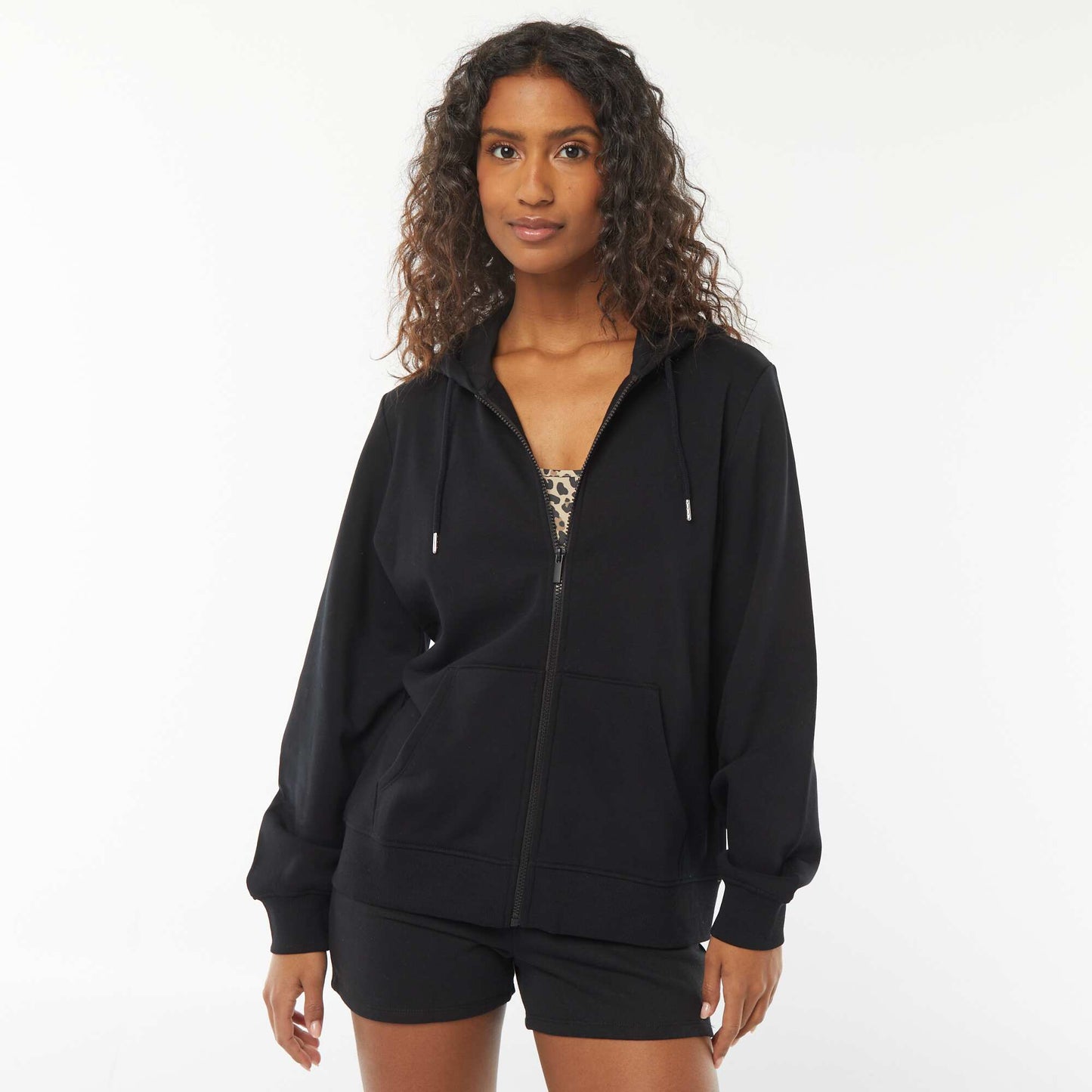Sweat zippé à capuche basique NOIR