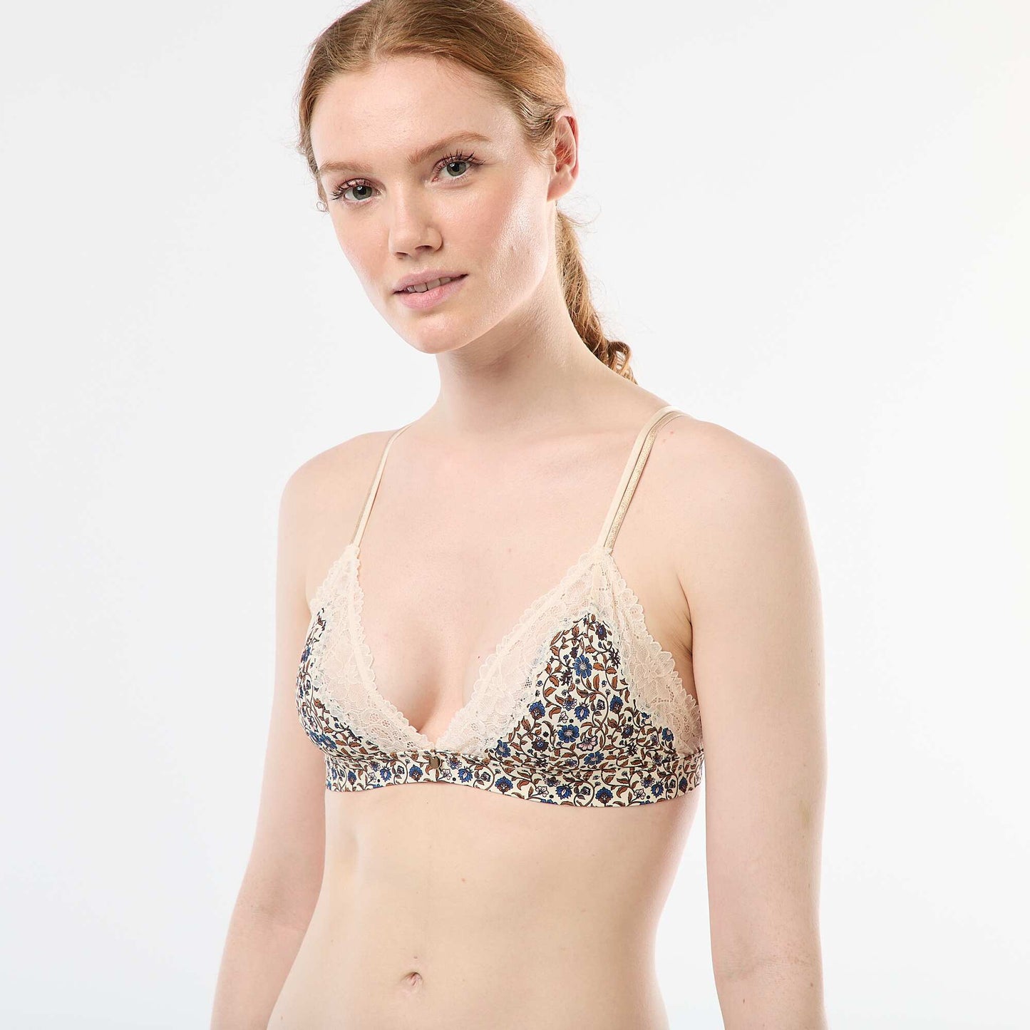 Soutien-gorge triangle imprimé sans armatures BLANC