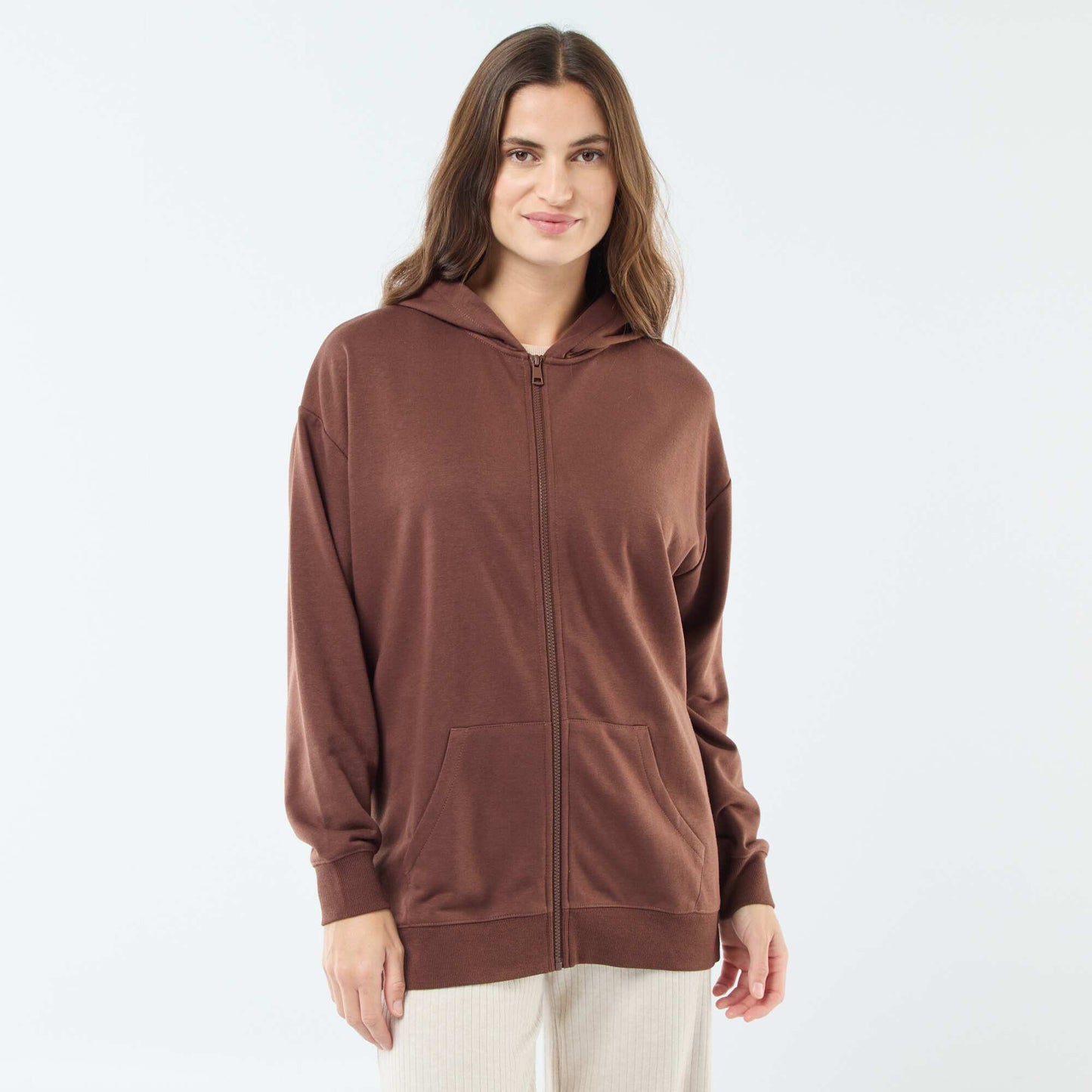 Gilet à capuche uni MARRON