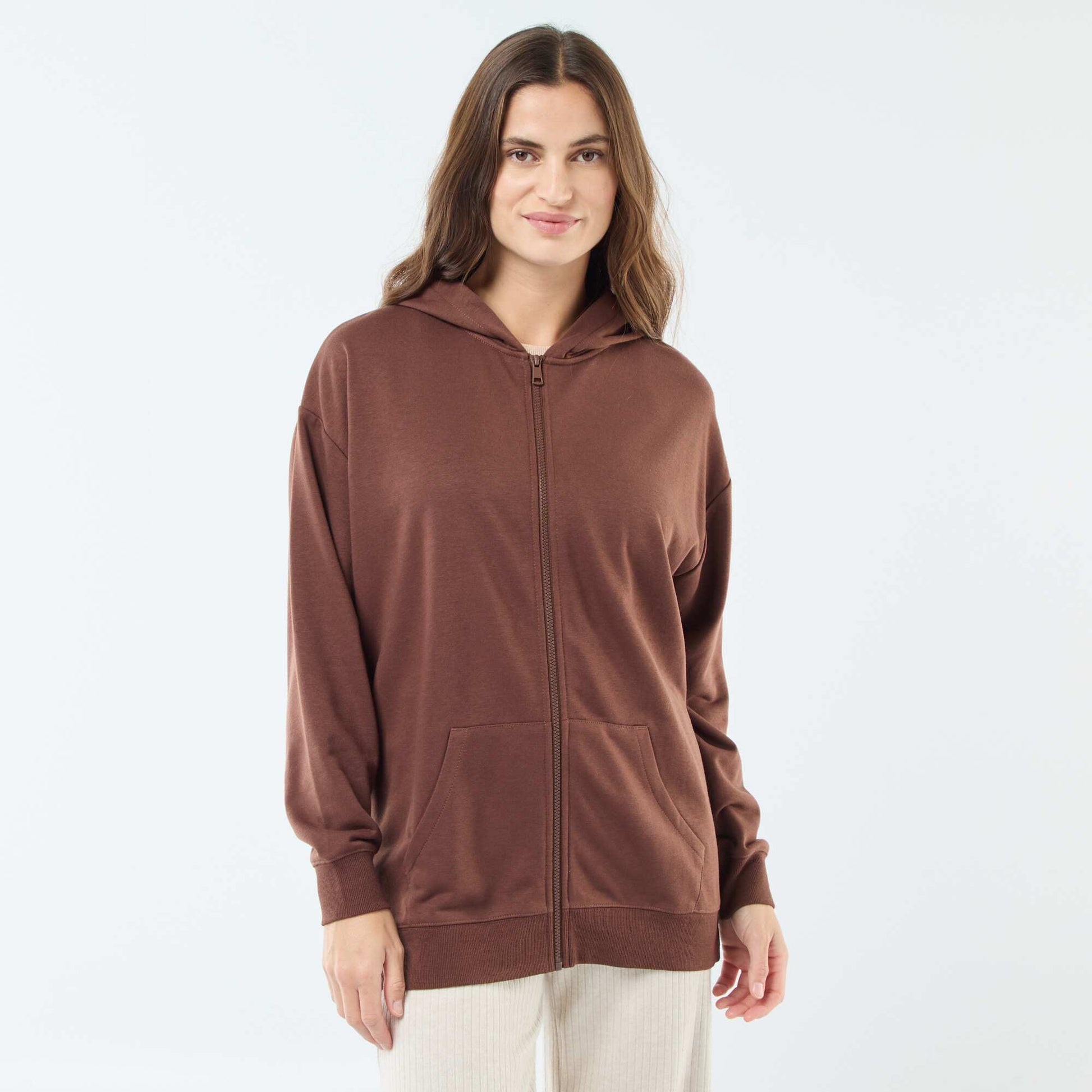 Gilet à capuche uni MARRON