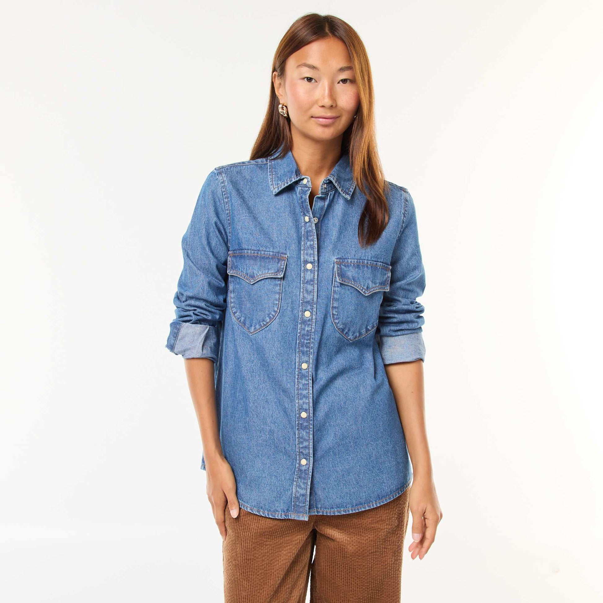 Chemise en jean avec poches à rabat BLEU