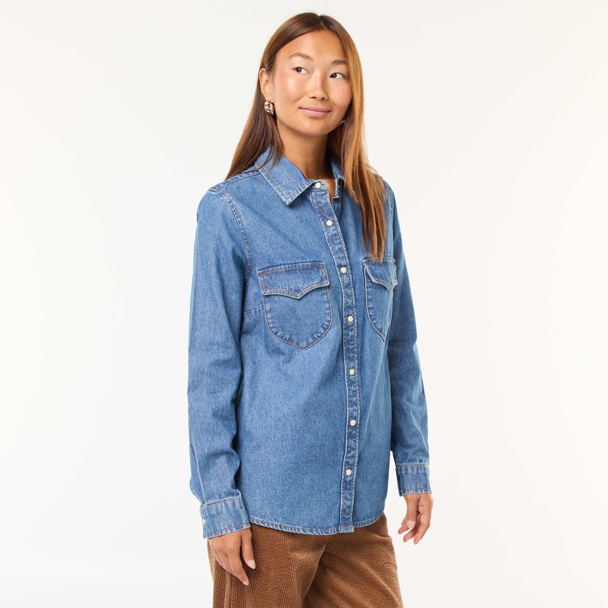 Chemise en jean avec poches à rabat BLEU
