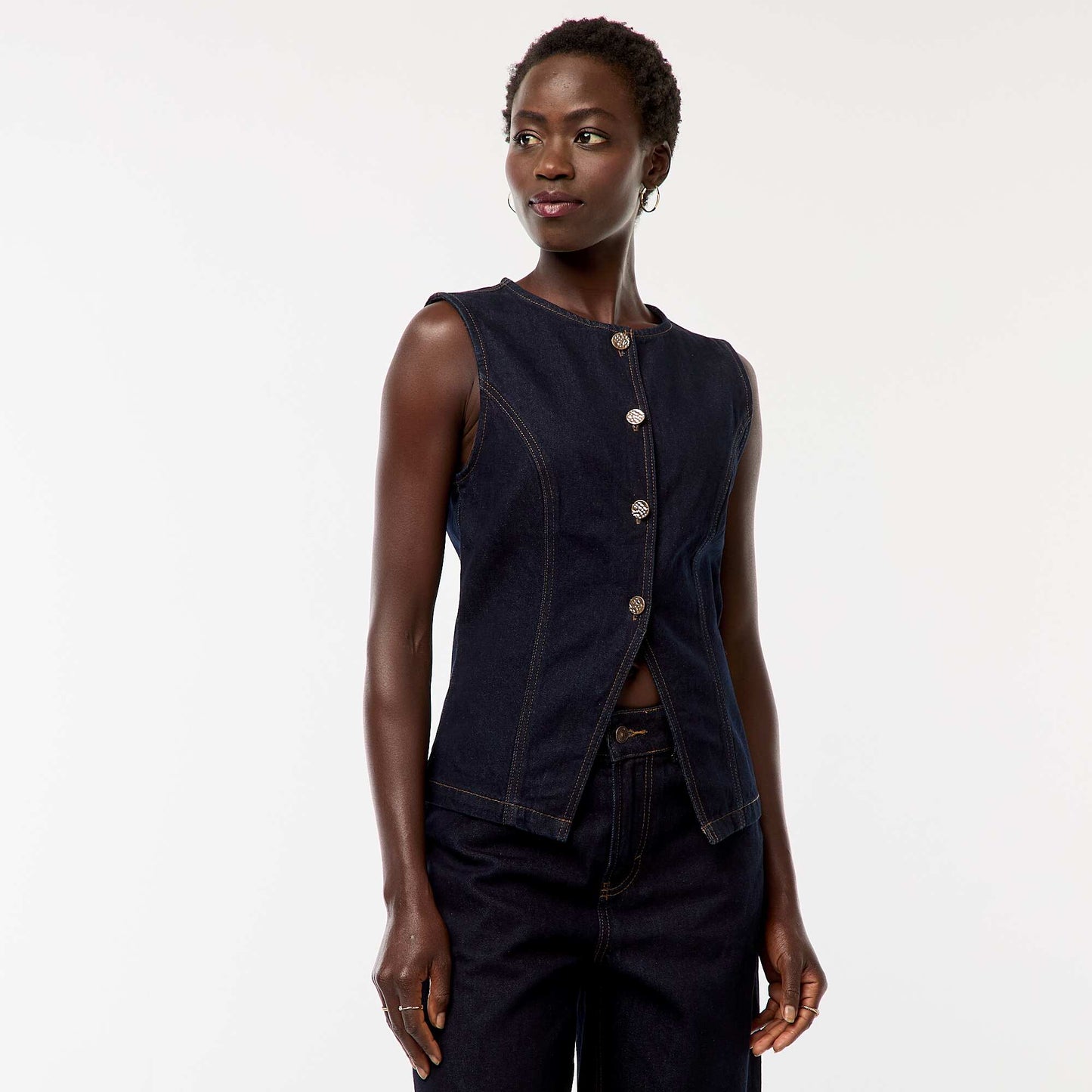 Top sans manches en denim BLEU