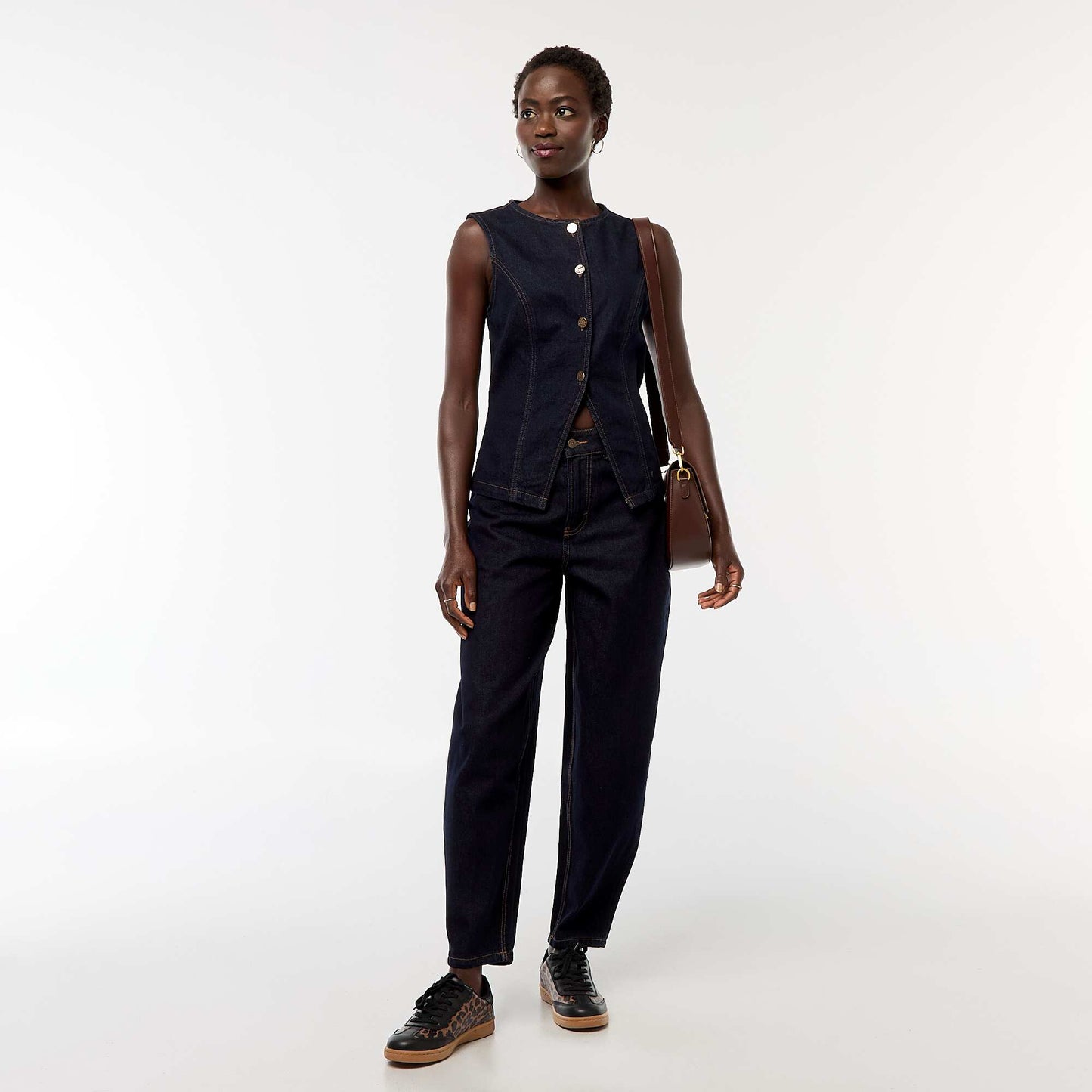 Top sans manches en denim BLEU