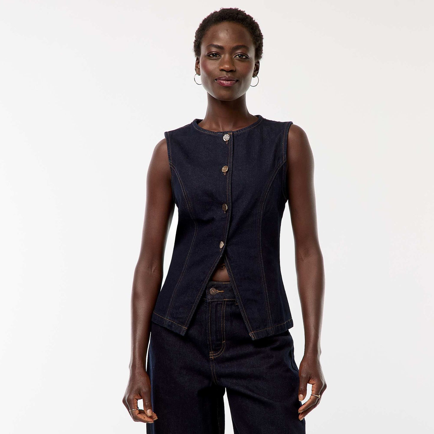 Top sans manches en denim BLEU