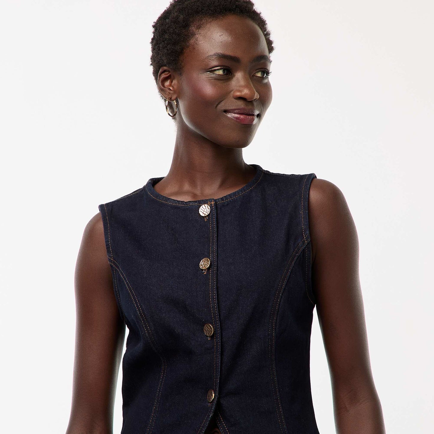 Top sans manches en denim BLEU