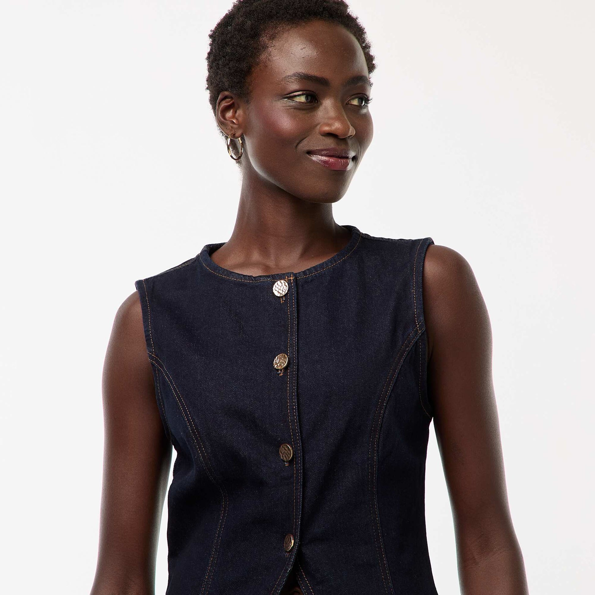 Top sans manches en denim BLEU