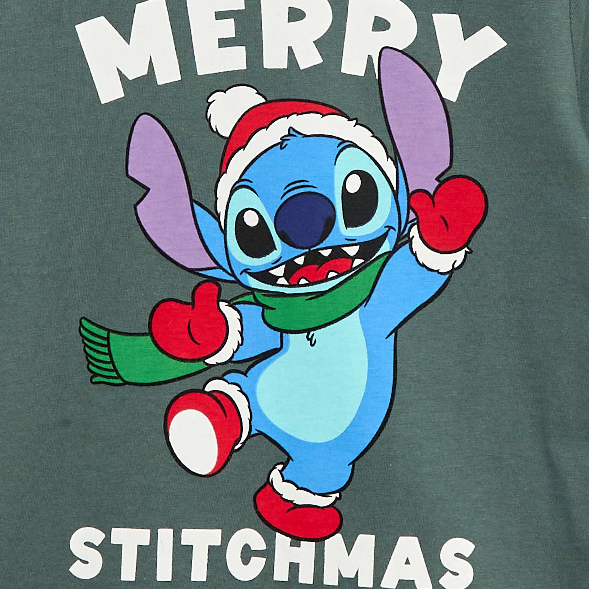 T-shirt 'Stitch' 'Disney' à manches courtes 'Noël' VERT