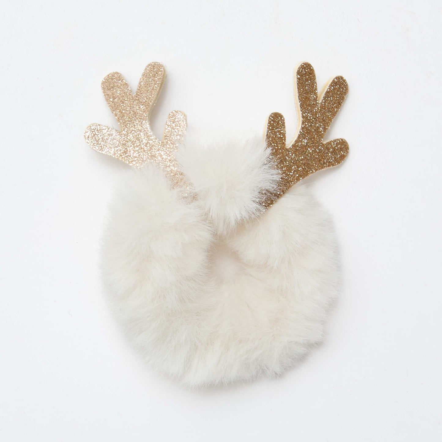 Chouchou en maille peluche avec bois de rennes BLANC