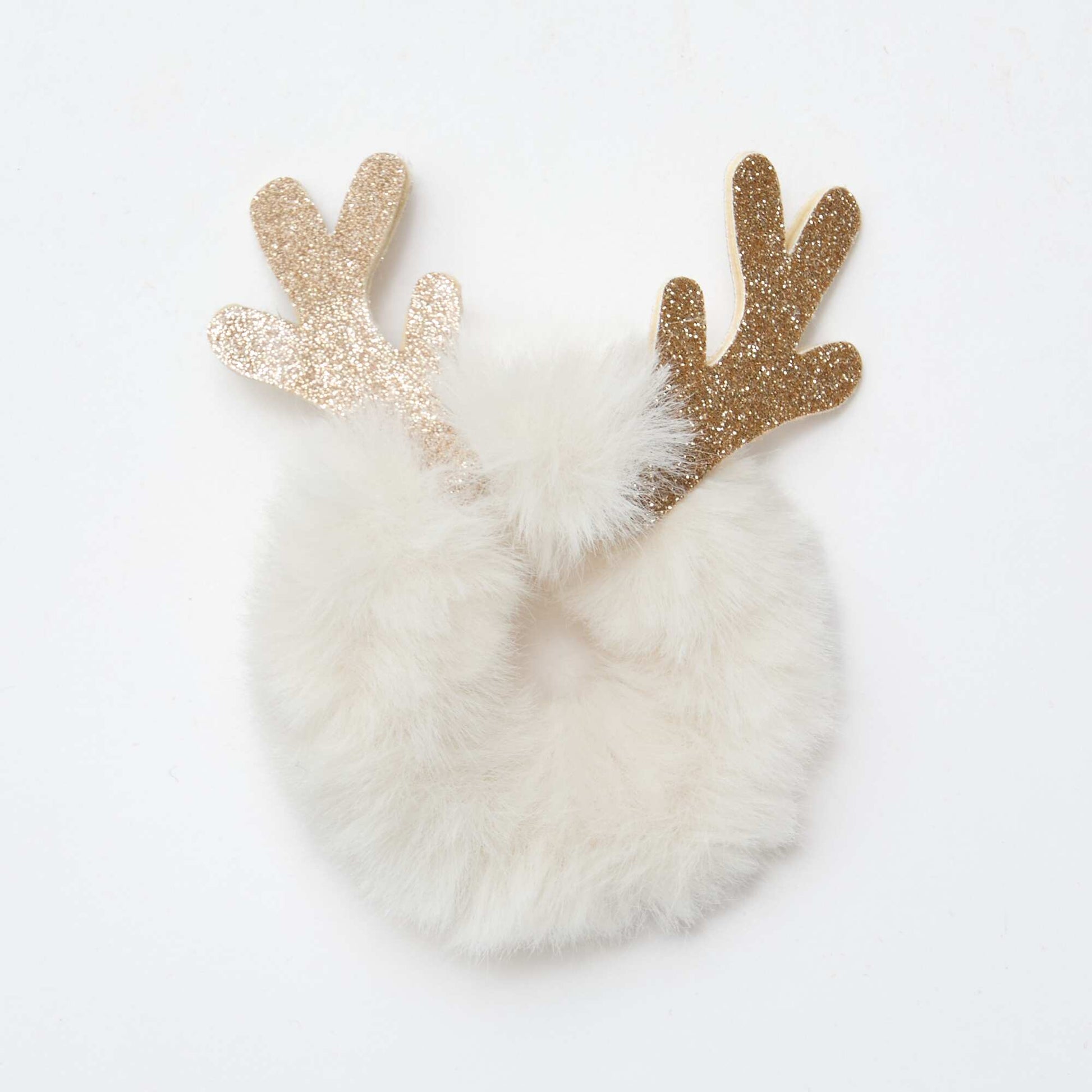 Chouchou en maille peluche avec bois de rennes BLANC