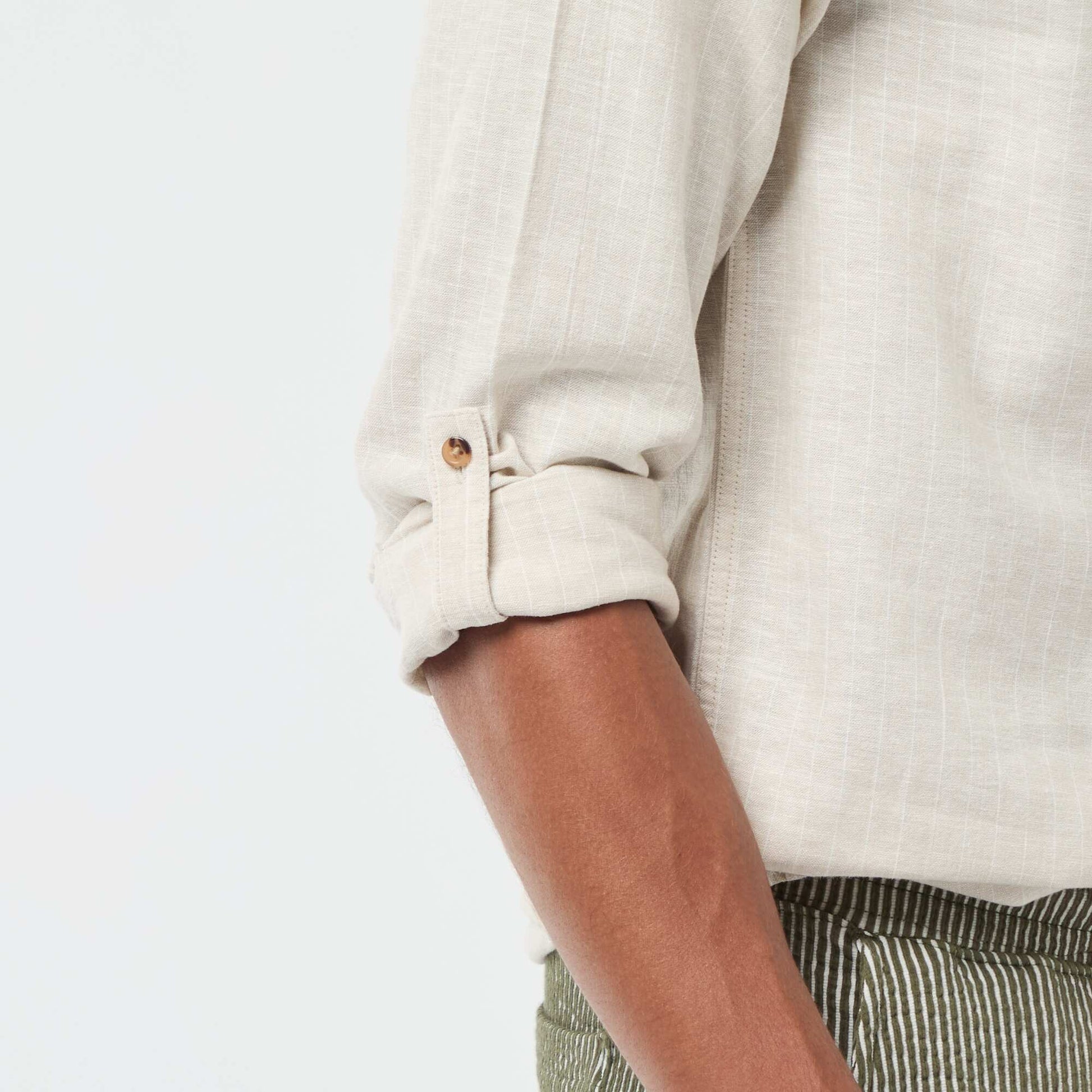 Chemise à col tunisien en lin mélangé BEIGE