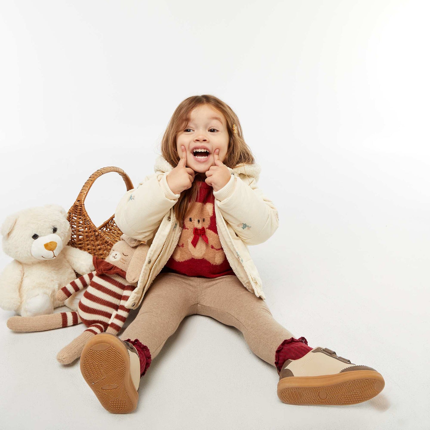 Legging tricot gratté en coton uni BEIGE