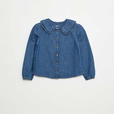 Blouse en denim avec col claudine BLEU