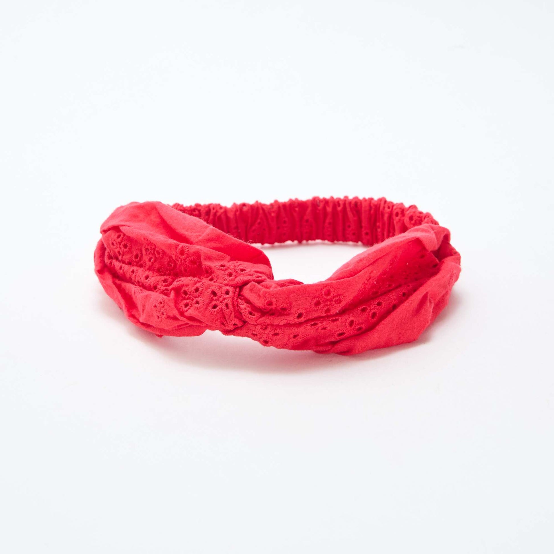 Bandeau cheveux en broderie anglaise ROUGE