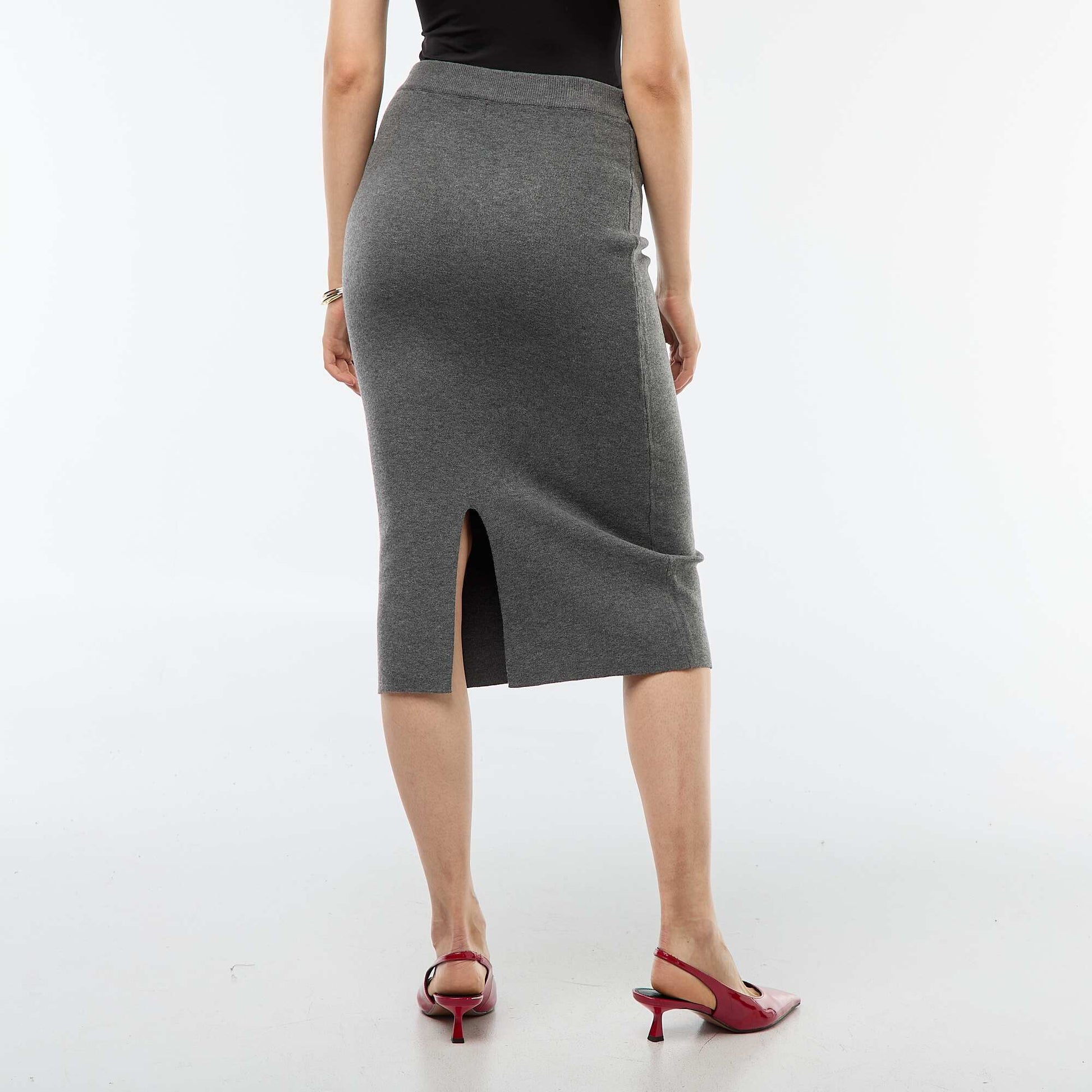 Jupe midi en tricot ottoman GRIS