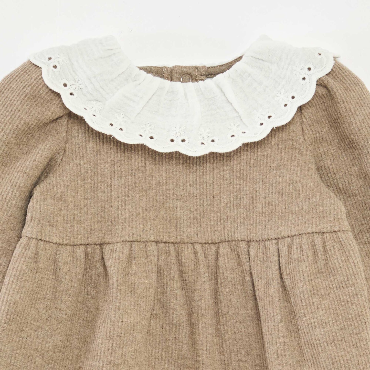 Robe interlock avec grand col gaze de coton BEIGE