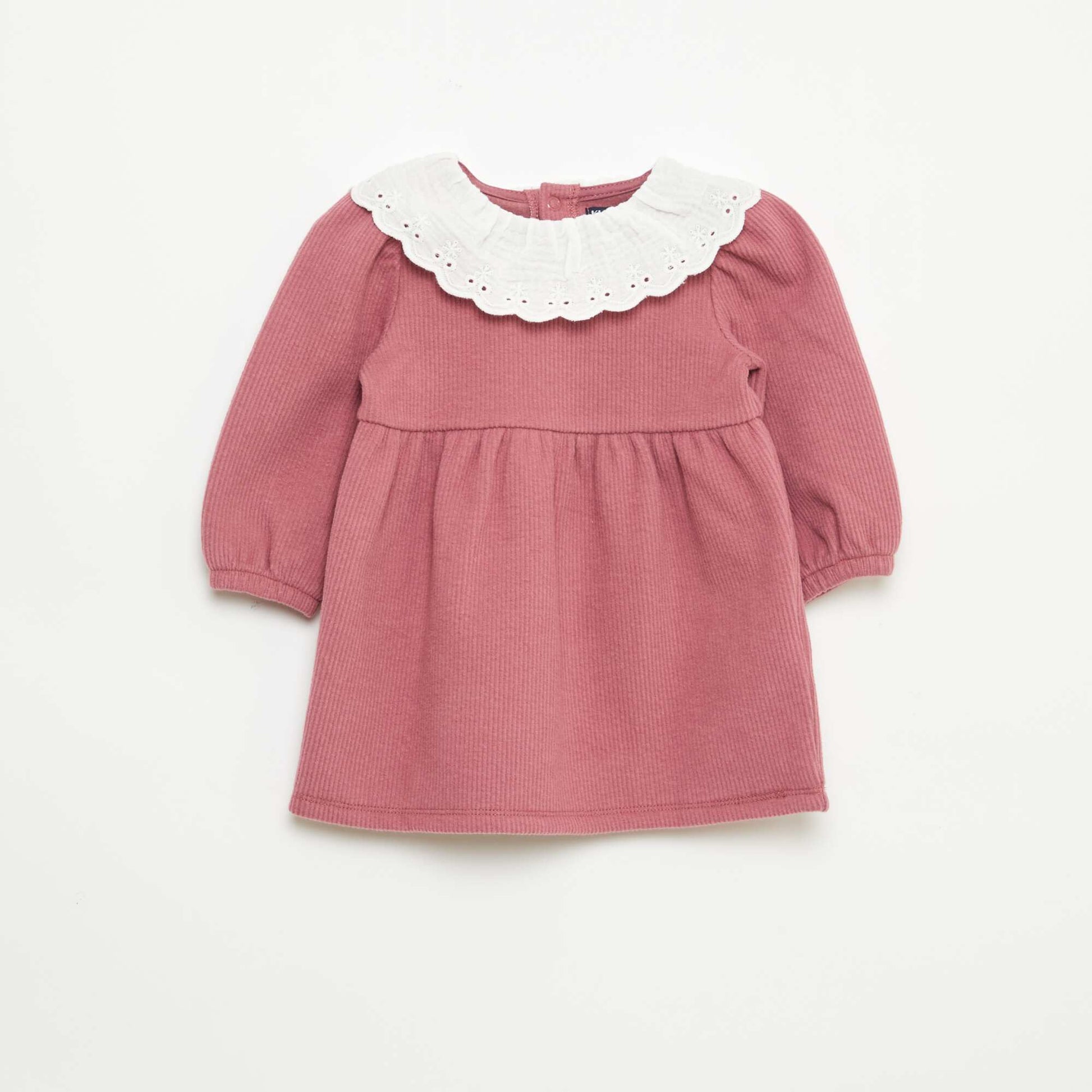 Robe interlock avec grand col gaze de coton ROSE