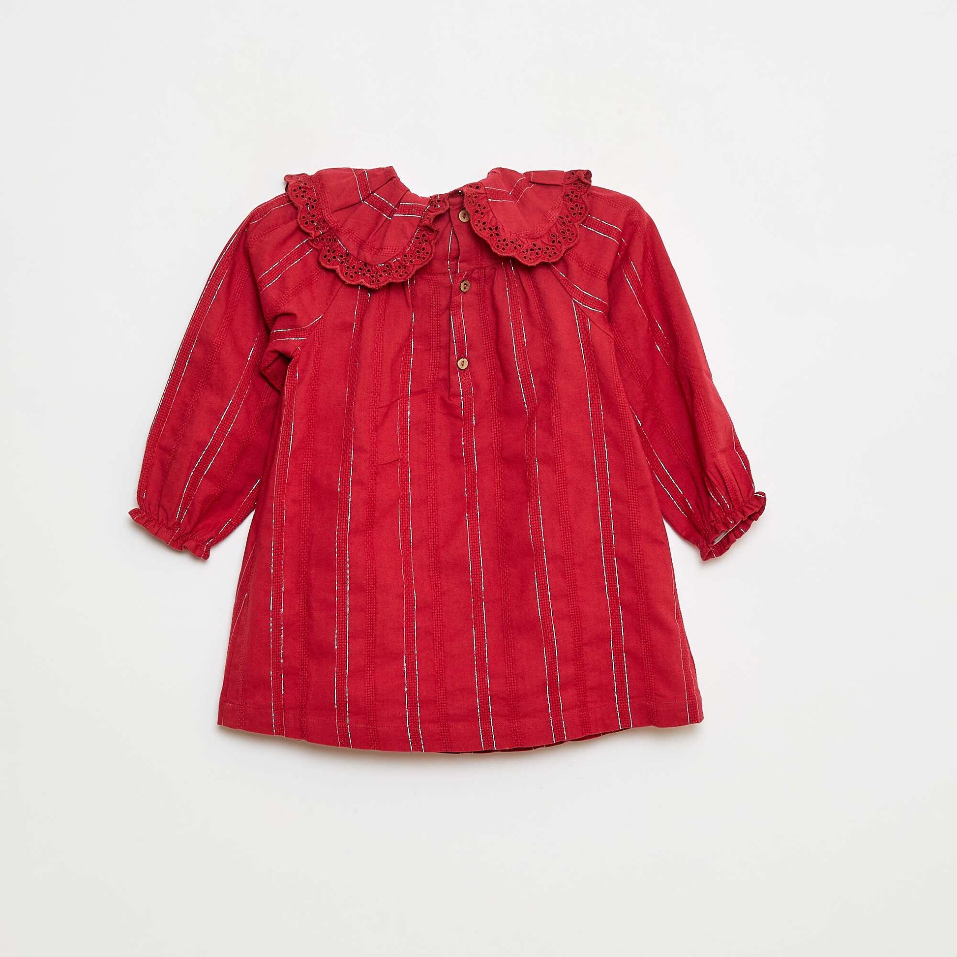 Robe légère avec fils brillants all over + col avec broderies ROUGE