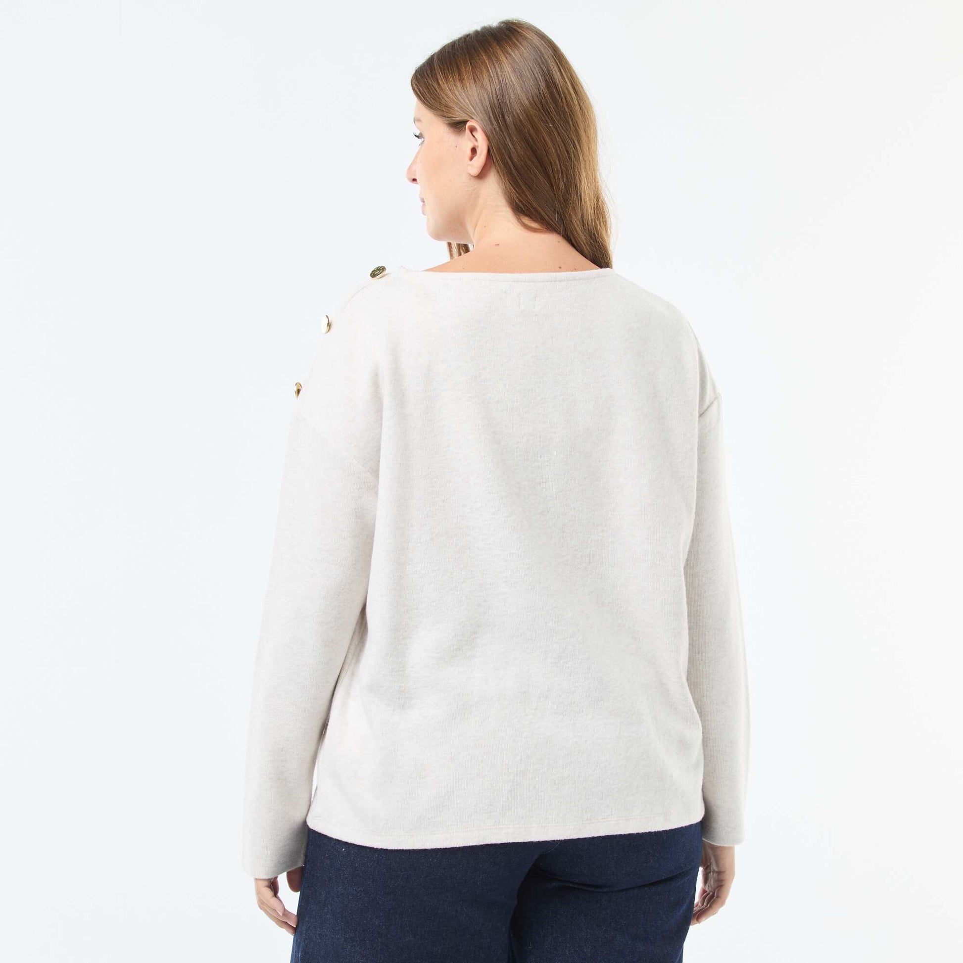 Tee-shirt maille doudou avec boutons dorés BEIGE