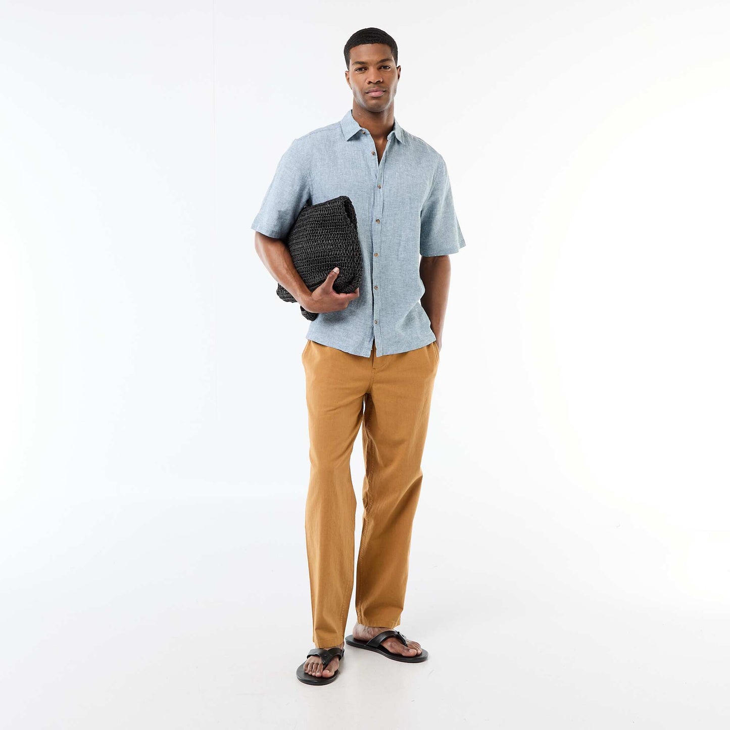 Pantalon droit léger en lin mélangé BEIGE