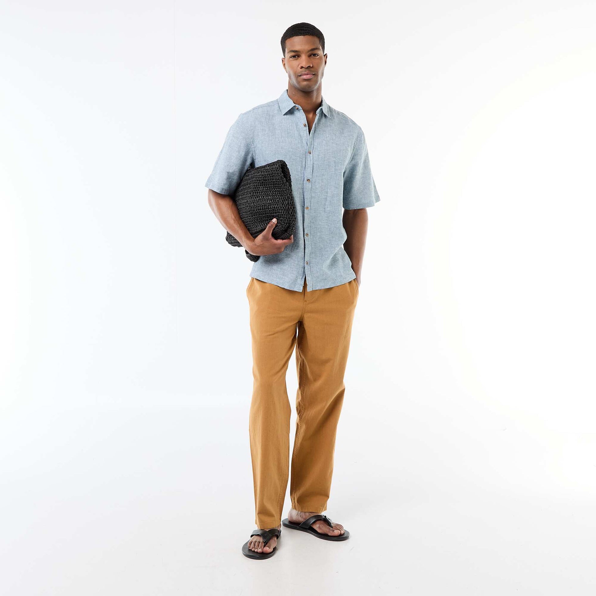Pantalon droit léger en lin mélangé BEIGE