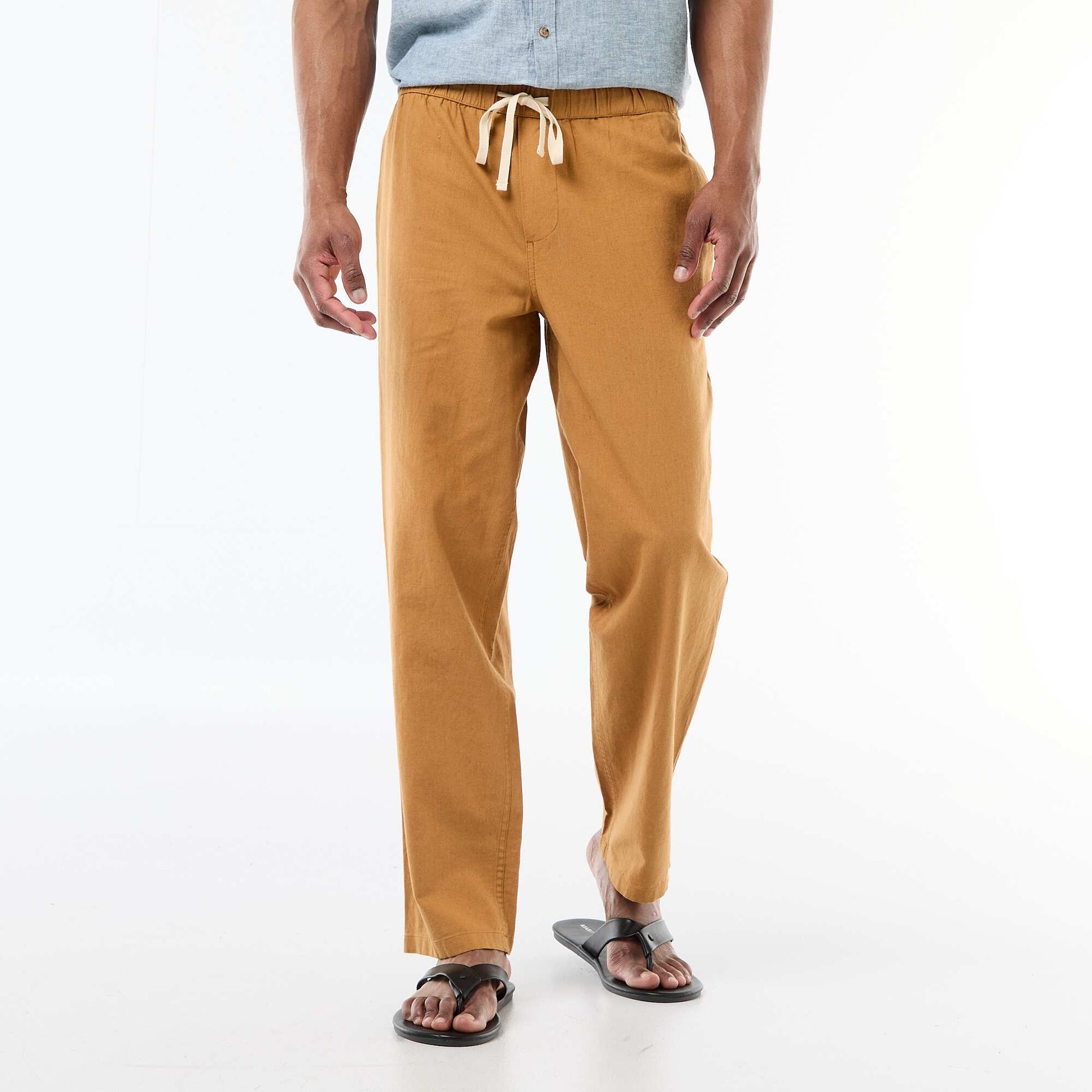 Pantalon droit léger en lin mélangé BEIGE