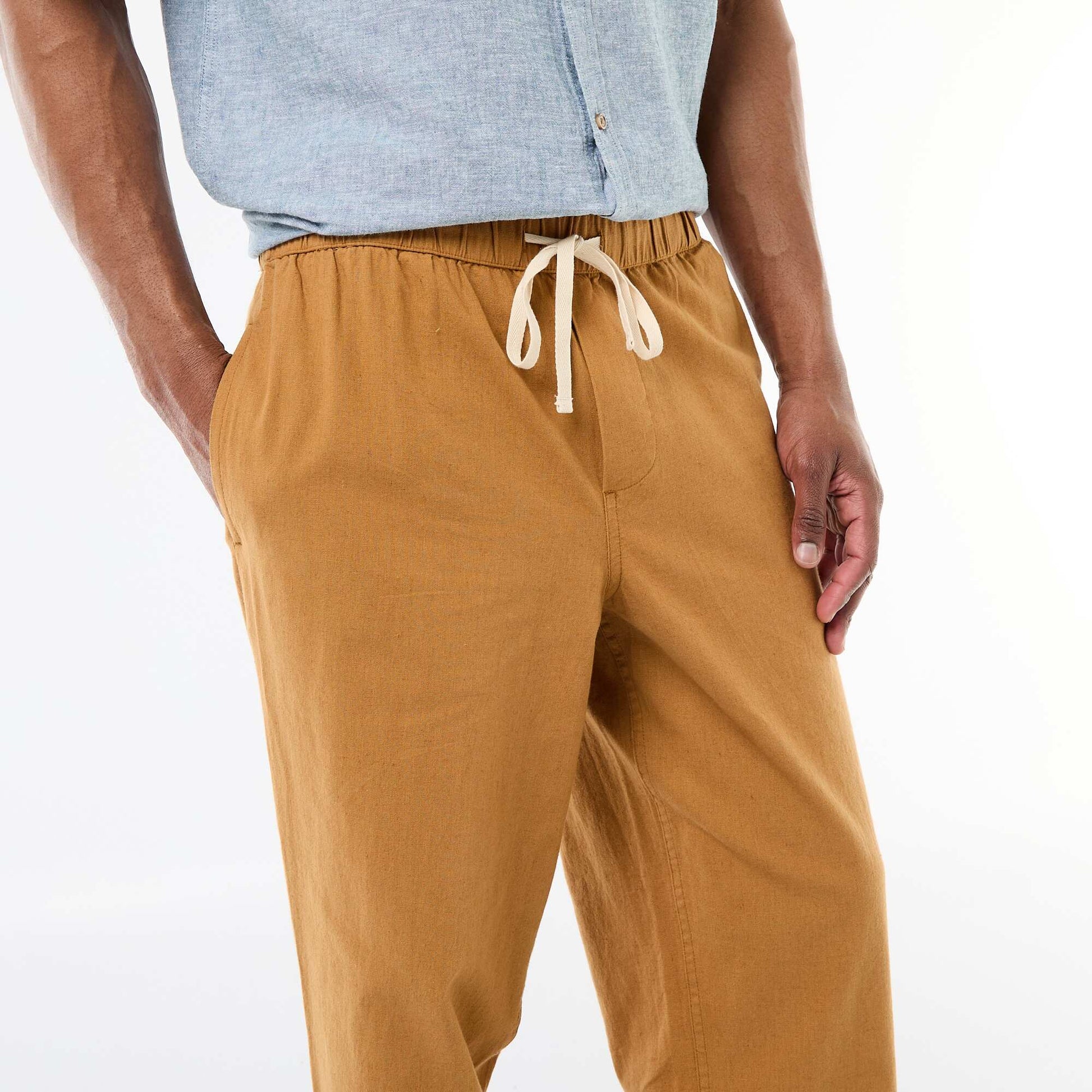 Pantalon droit léger en lin mélangé BEIGE