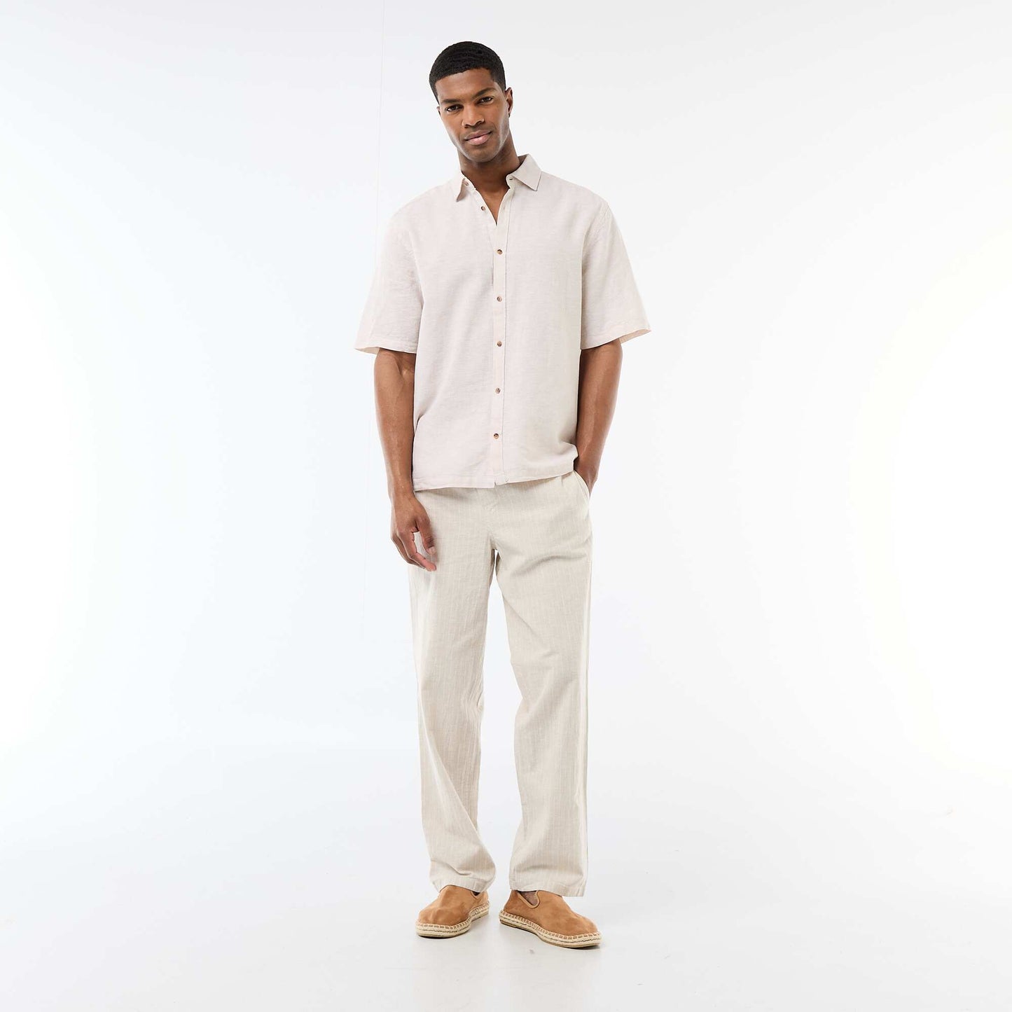 Pantalon droit léger en lin mélangé BEIGE