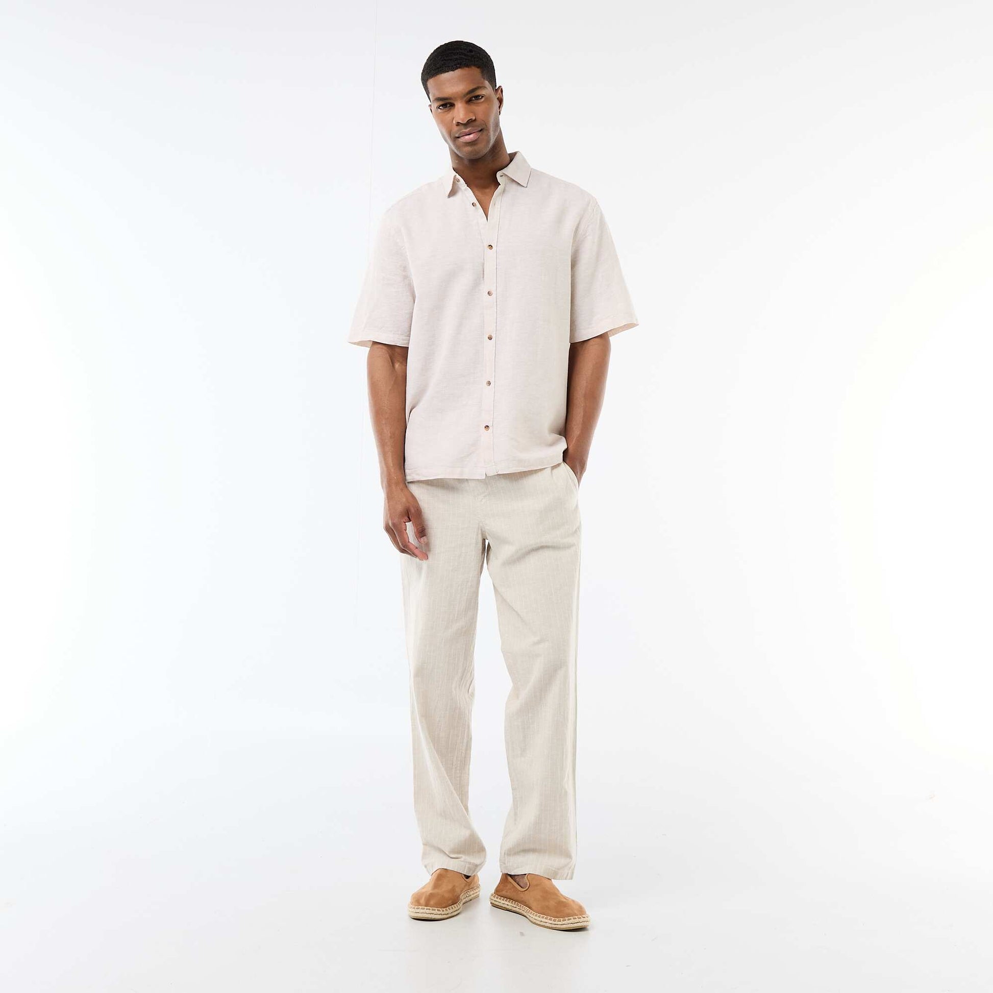 Pantalon droit léger en lin mélangé BEIGE