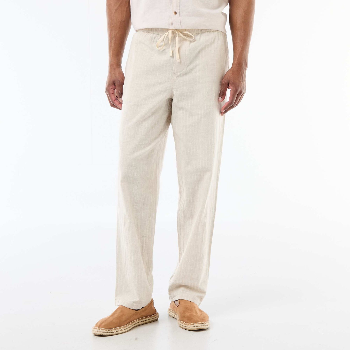 Pantalon droit léger en lin mélangé BEIGE