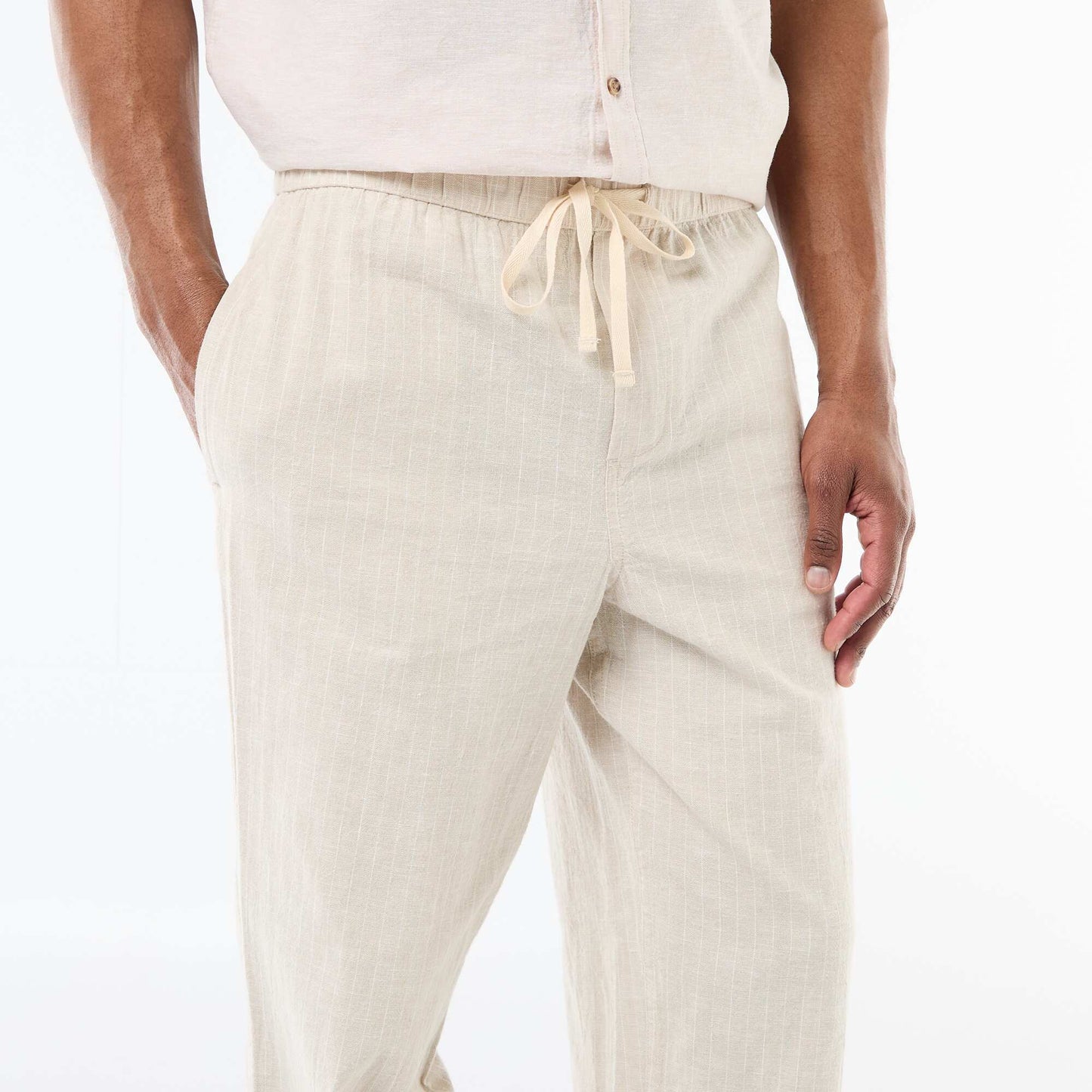Pantalon droit léger en lin mélangé BEIGE