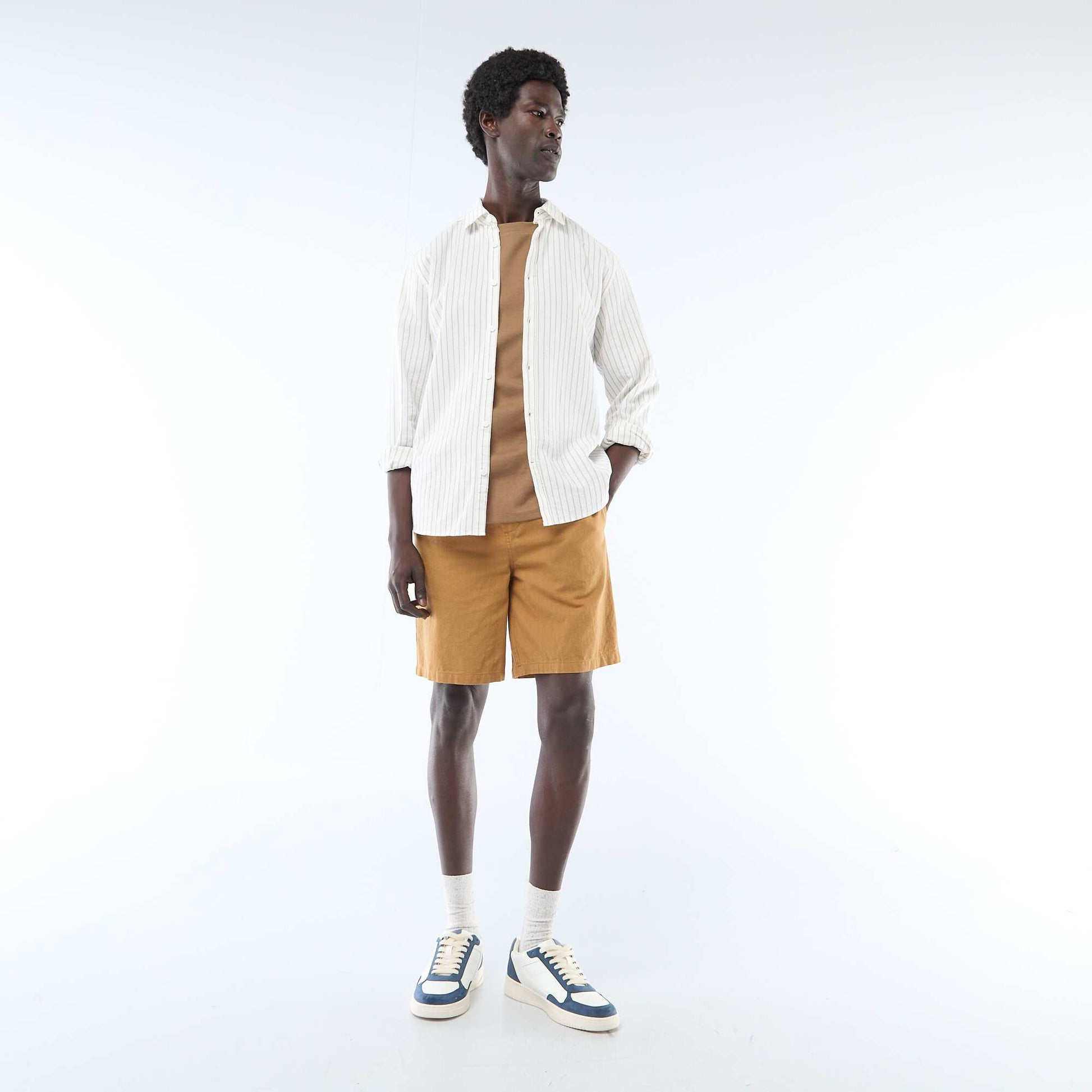 Bermuda uni en lin mélangé BEIGE