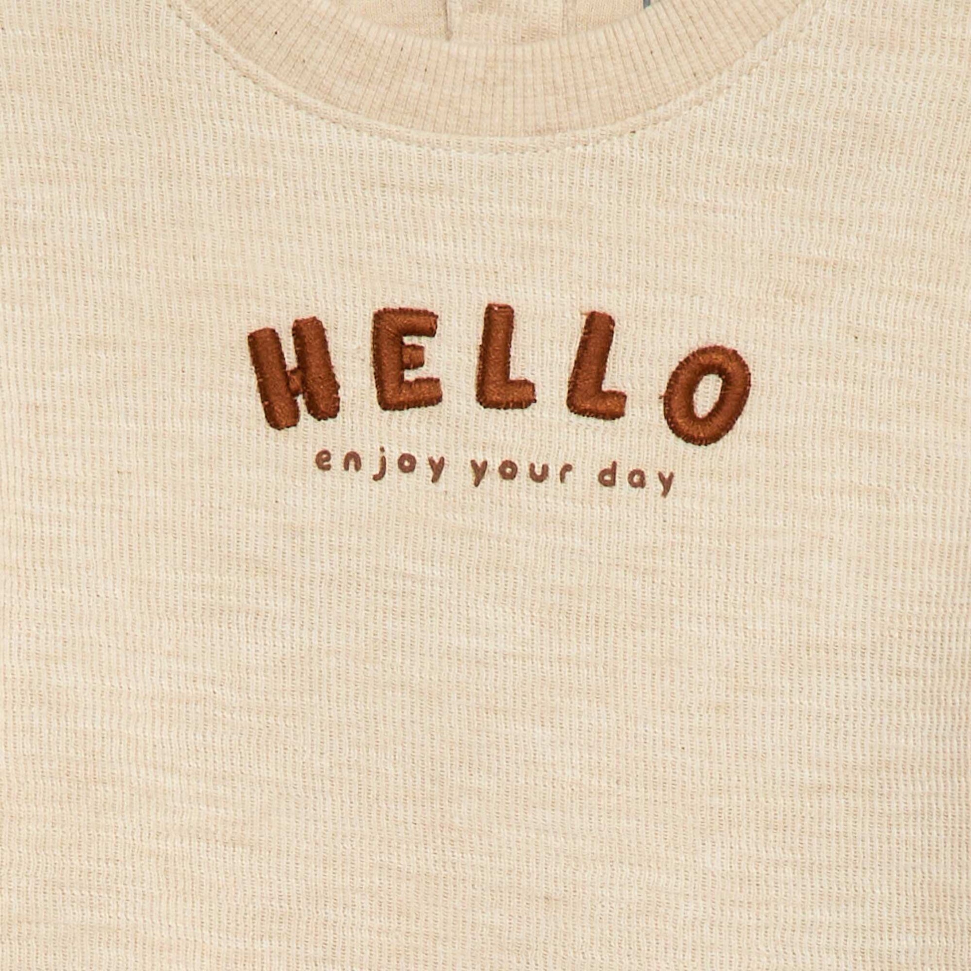 Pull léger en coton stretch avec imprimé BEIGE